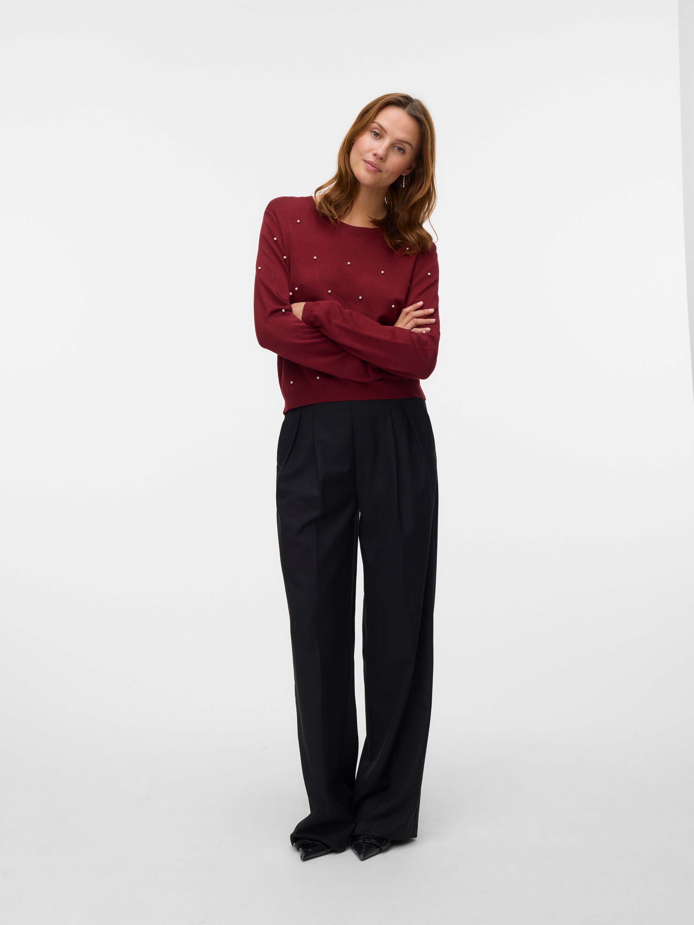 Vero Moda Rundhalspullover »VMGLORY PEARL LS O-NECK PULLOVER BOO«