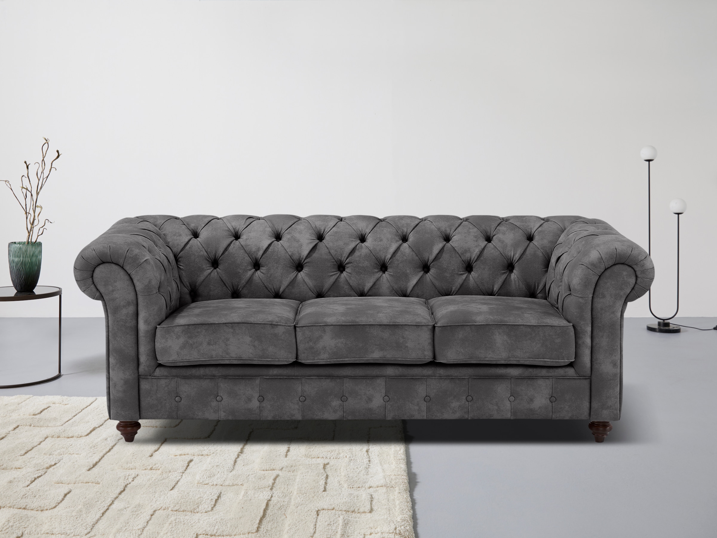 Home affaire Chesterfield-Sofa »Chesterfield 3-Sitzer B/T/H: 198/89/74 cm«, mit hochwertiger Knopfheftung, auch in Leder