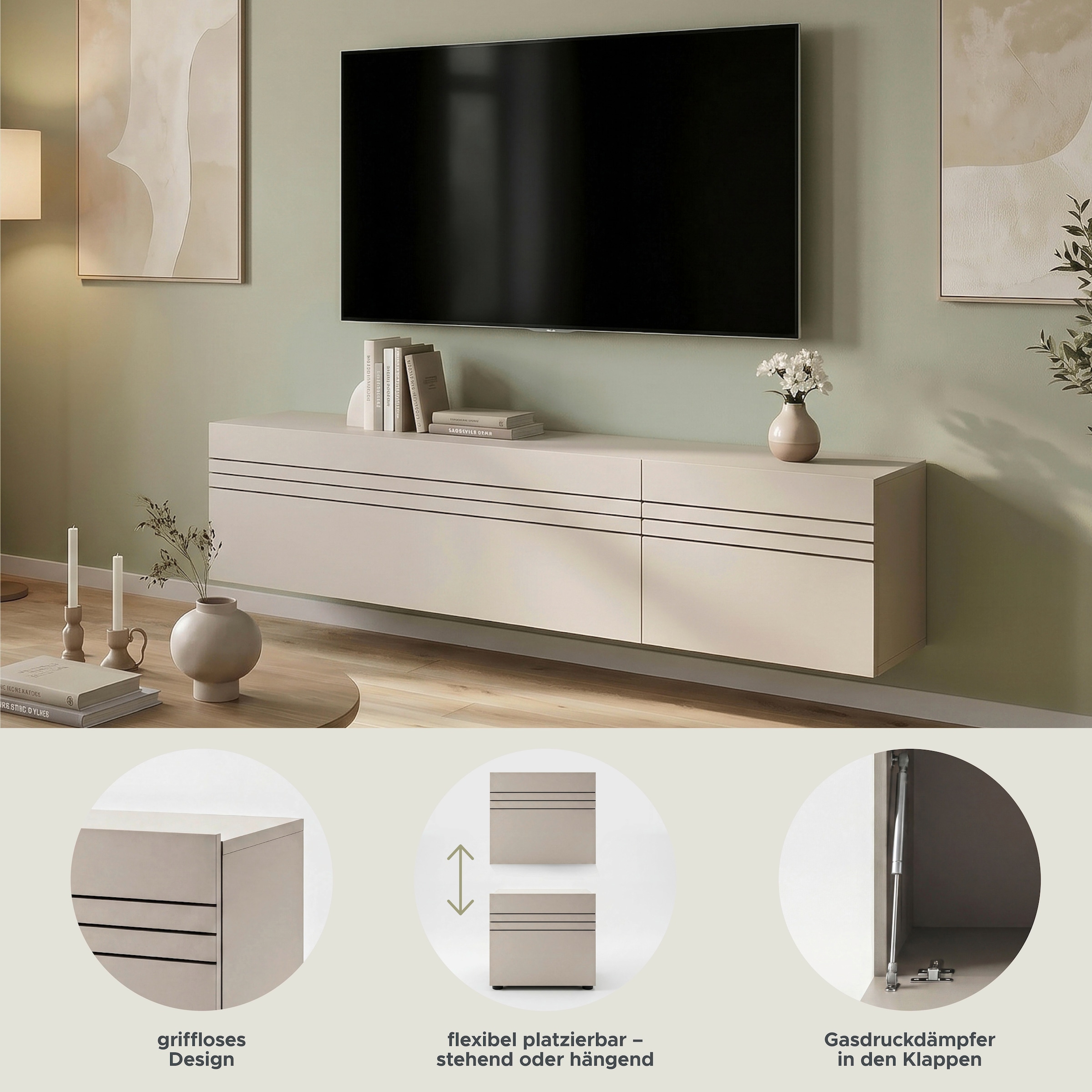 OTTO home Lowboard »SPIAGGIA, Breite 45cm, stehend & hängend montierbar, 1 Fach, 1 Klappe« TV-Möbel, TV-Schrank, TV-Lowboard, Mediaboard