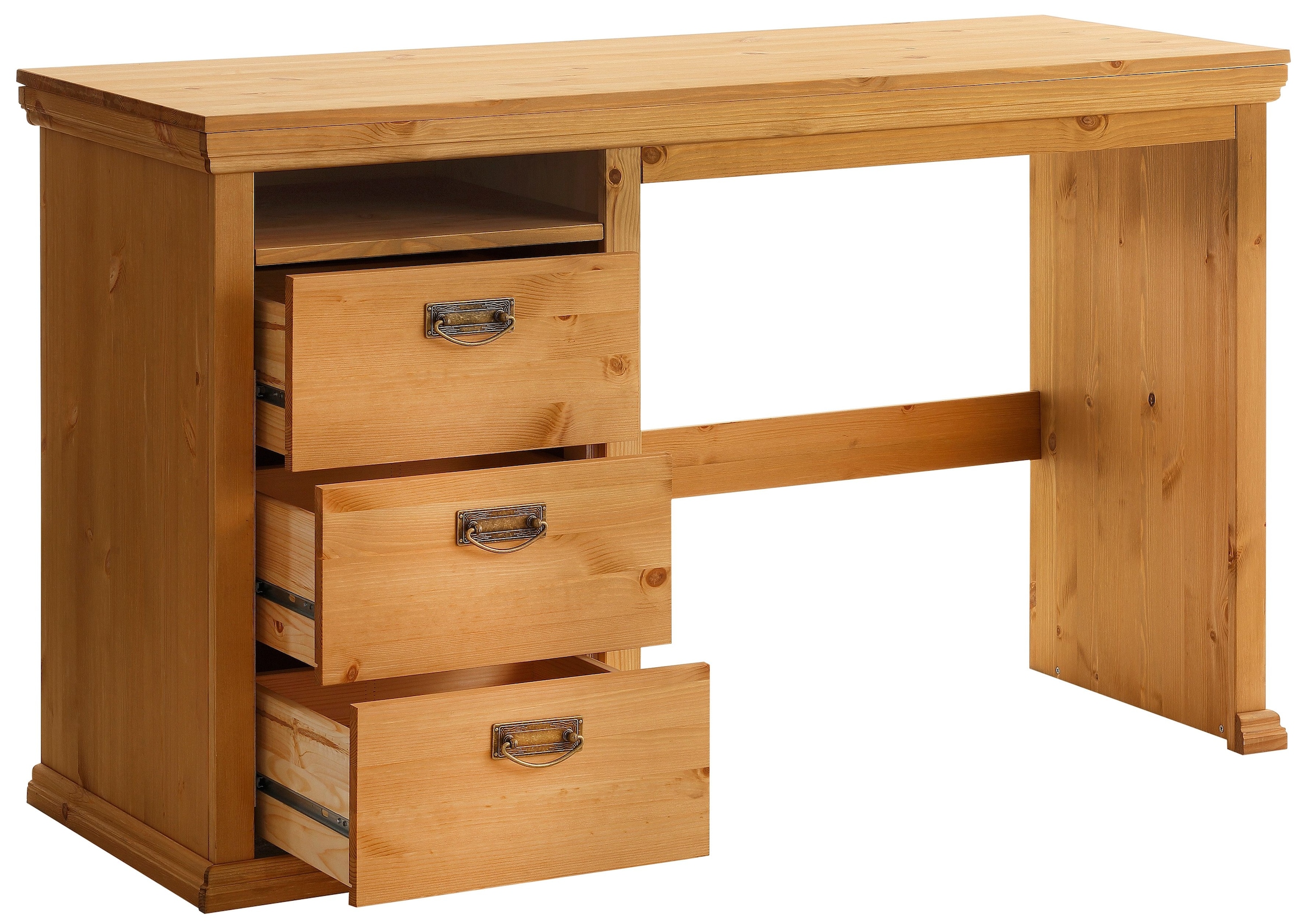 OTTO home Schreibtisch "Konrad" aus zertifiziertem Massivholz, mit Schubladen, Breite 129 cm