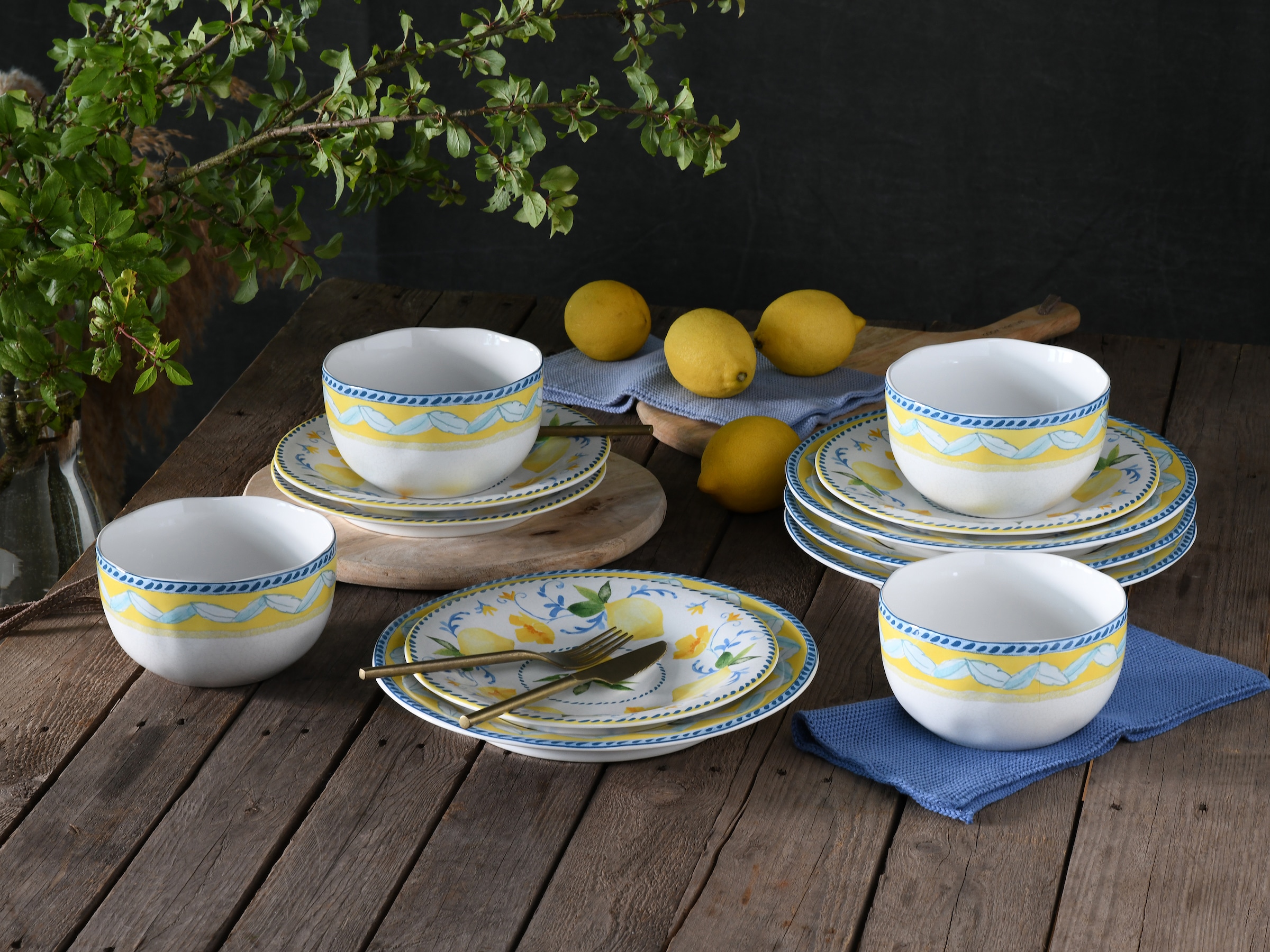 CreaTable Teller-Set »Lemona, Teller Set 12-tlg« Handgemalte italienische Keramik