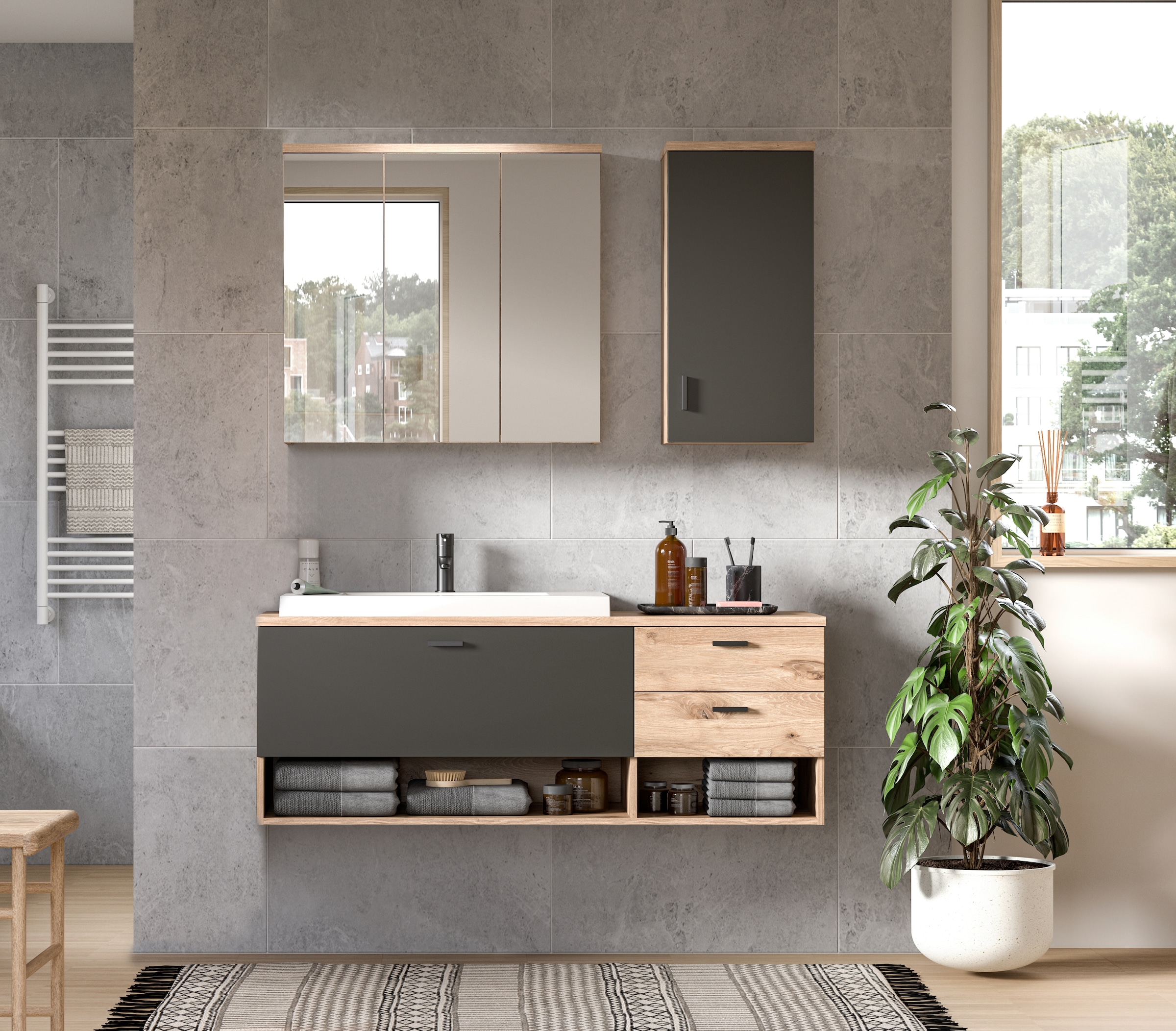 welltime Badmöbel-Set »Dolo, 3 teilig, inklusive  Mineralguss-Waschbecken, bestehend aus:« Set, 3 Stk. tlg.