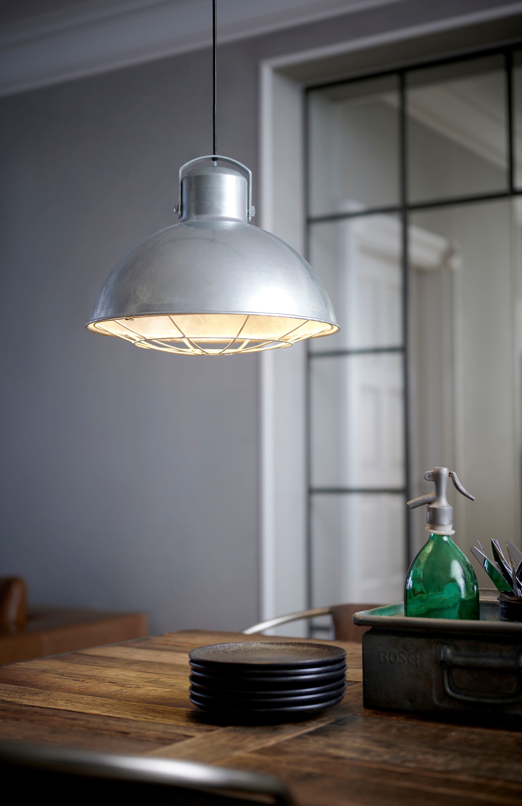 Nordlux Pendelleuchte »Porter«, industrielles Design, Dekoratives Gitter, das die Öffnung bedeckt,  geeignet für Standard-Leuchtmittel E27