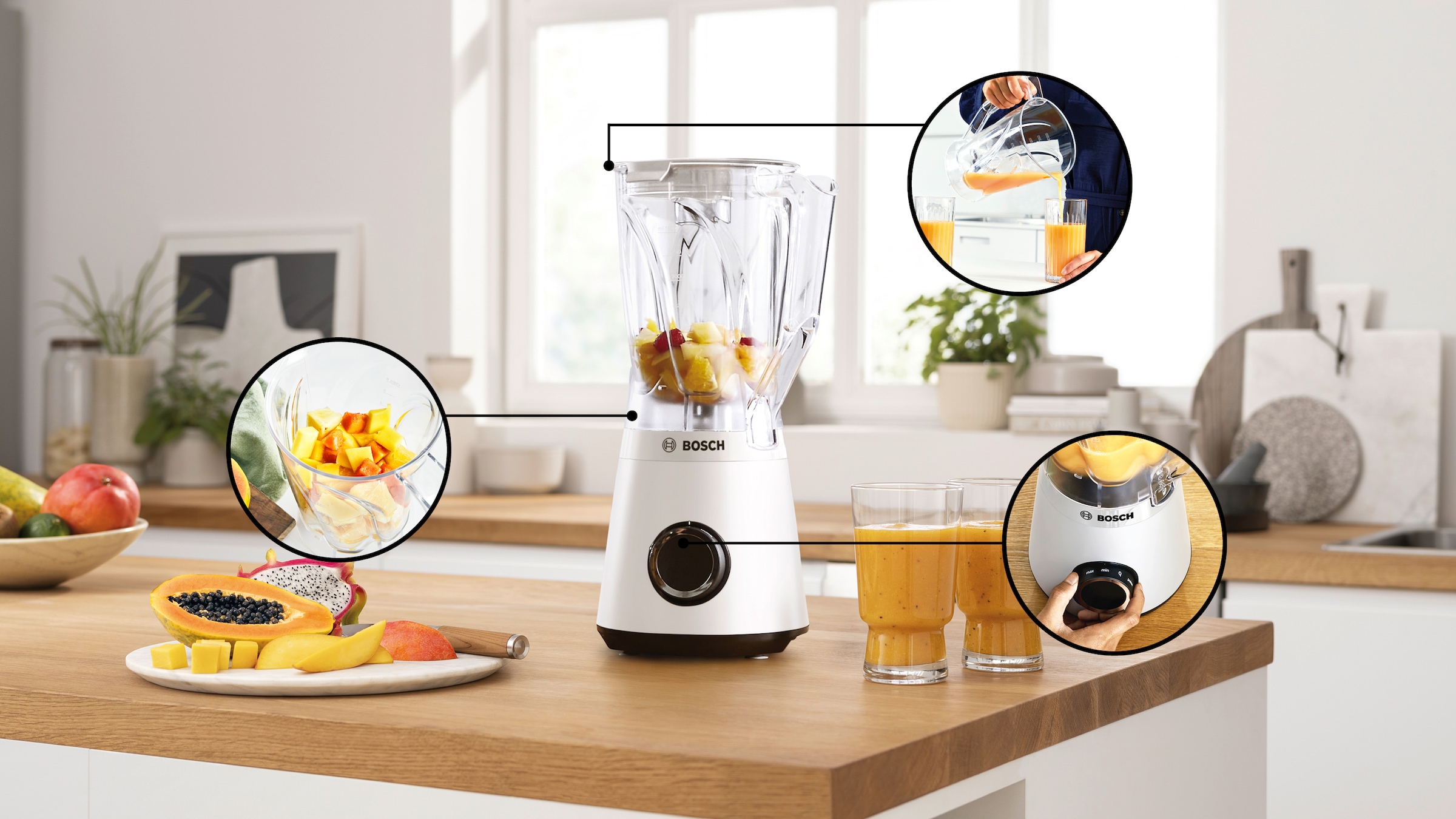BOSCH Standmixer »VitaPower Serie 4 MMB6141W, Powermixer, 30.000 rpm, weiß«, 1200 W, 1,5l Tritan-Mixbehälter, Edelstahlklingen, spülm.feste Teile