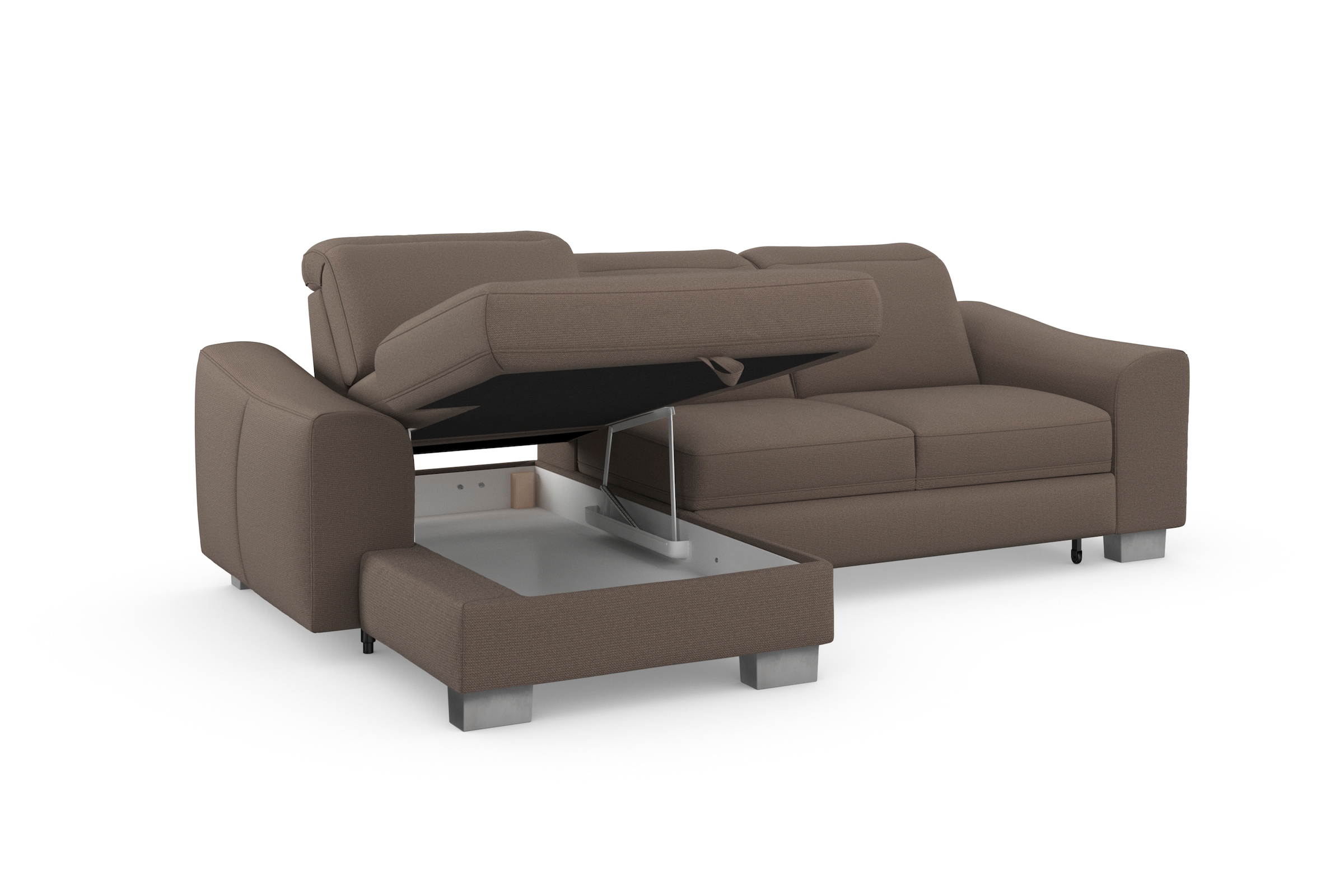 sit&more Ecksofa »Dundee L-Form«, mit Federkern und Edelstahlfüßen, wahlweise mit Kopfteilverstellung
