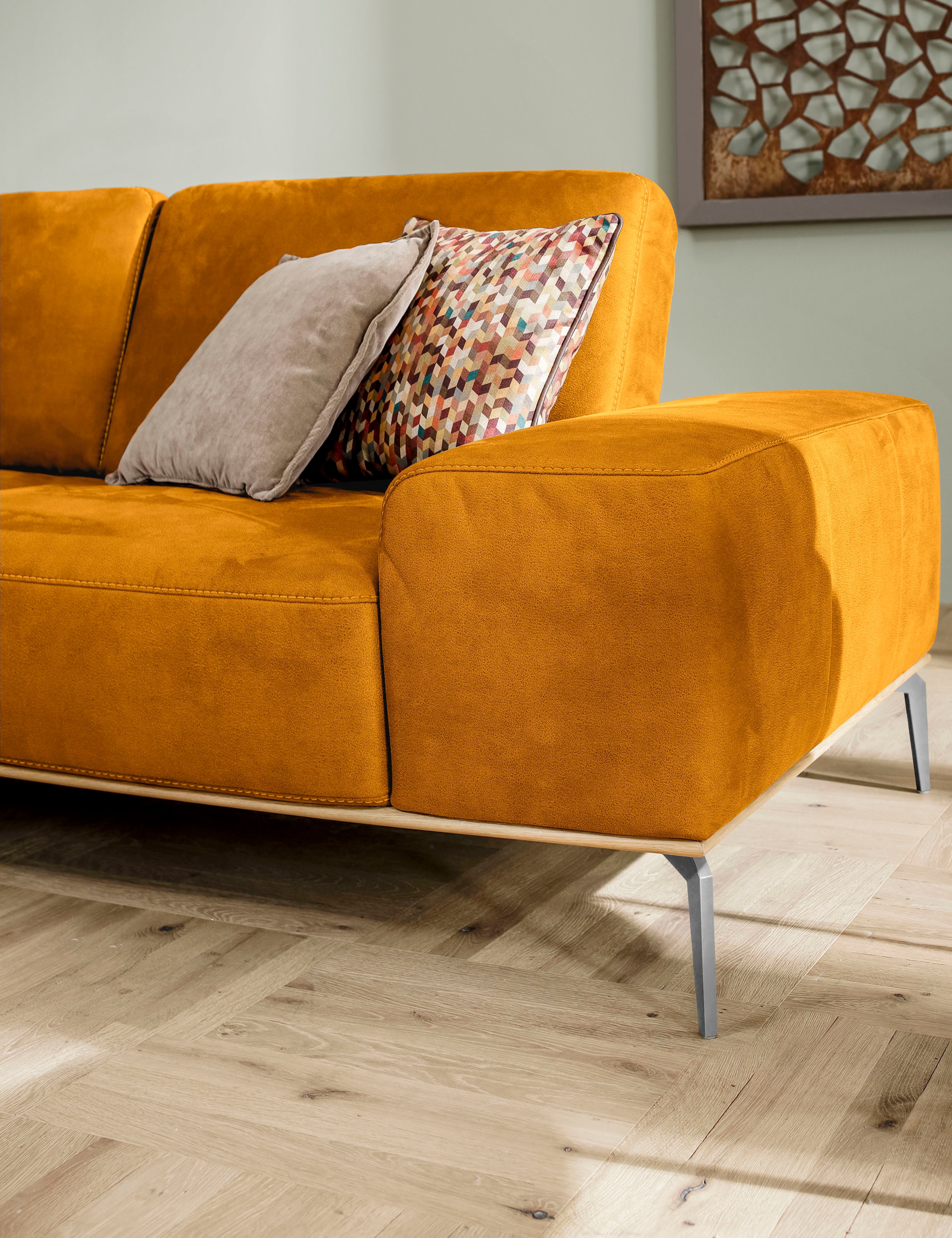 W.SCHILLIG Ecksofa »run, Designsofa mit tollem Sitzkomfort, bequem, L-Form«, mit elegantem Holzsockel, Füße in Chrom glänzend, Breite 319 cm