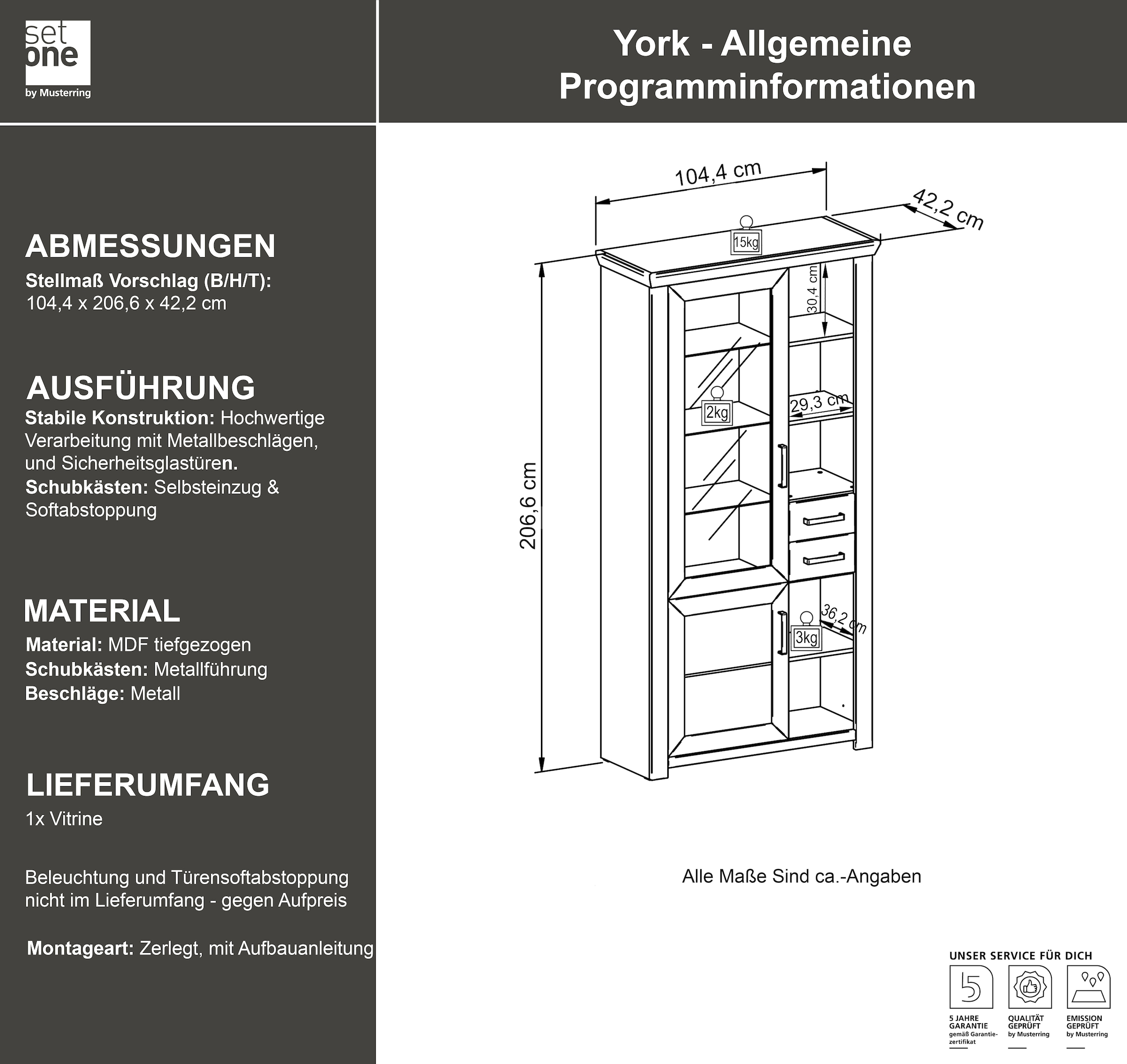 set one by Musterring Standvitrine »York«, Typ 05 und 06, mit Glastür, Beleuchtung optional, Höhe 207 cm