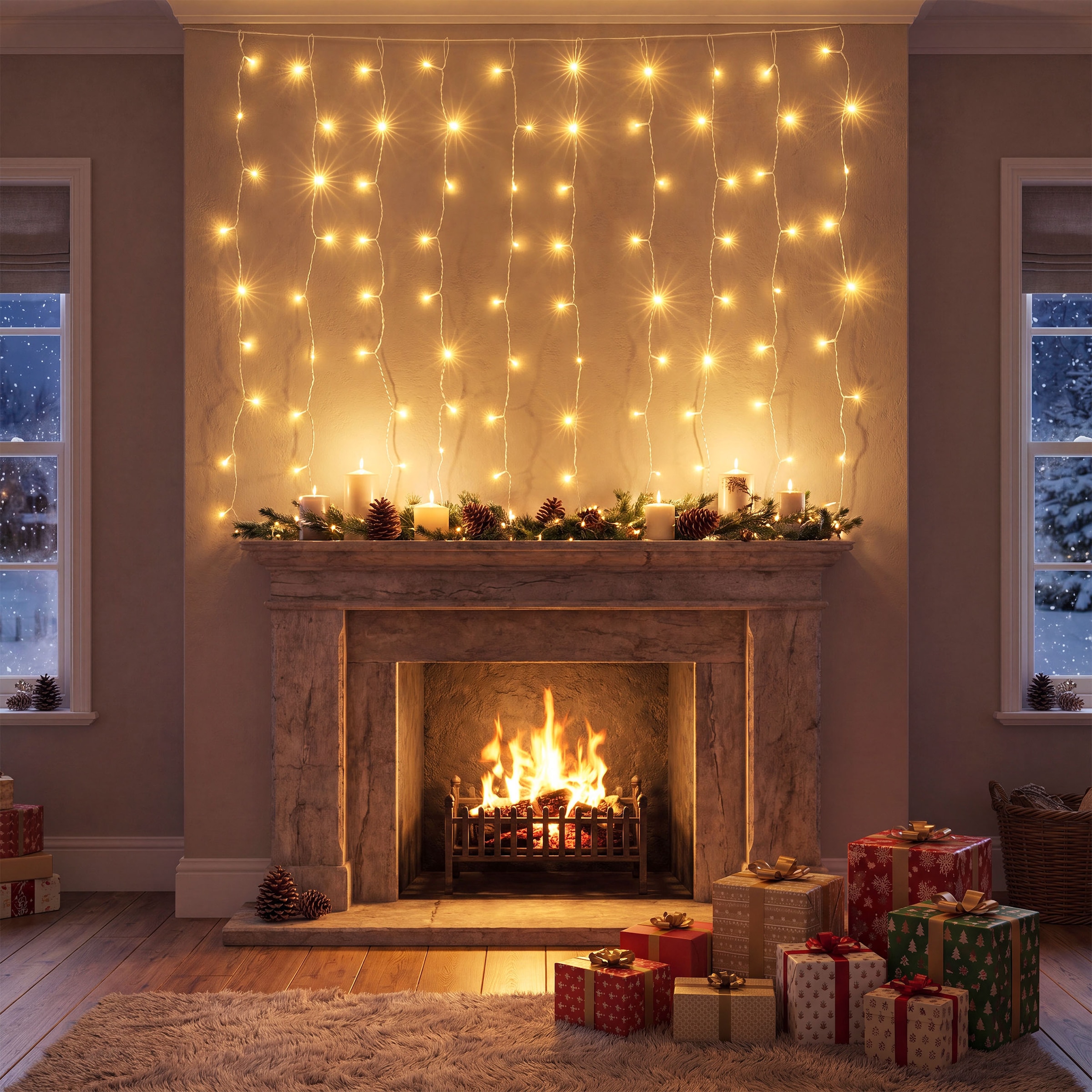 OTTO home LED-Lichtervorhang »mit 100/200/400 o. 600 LEDs, warmweiß, Timer, Indoor, Outdoor, Garten« weiße Kabelfarbe, IP44, Timer, 5 m Zuleitung, innen, außen, Balkon