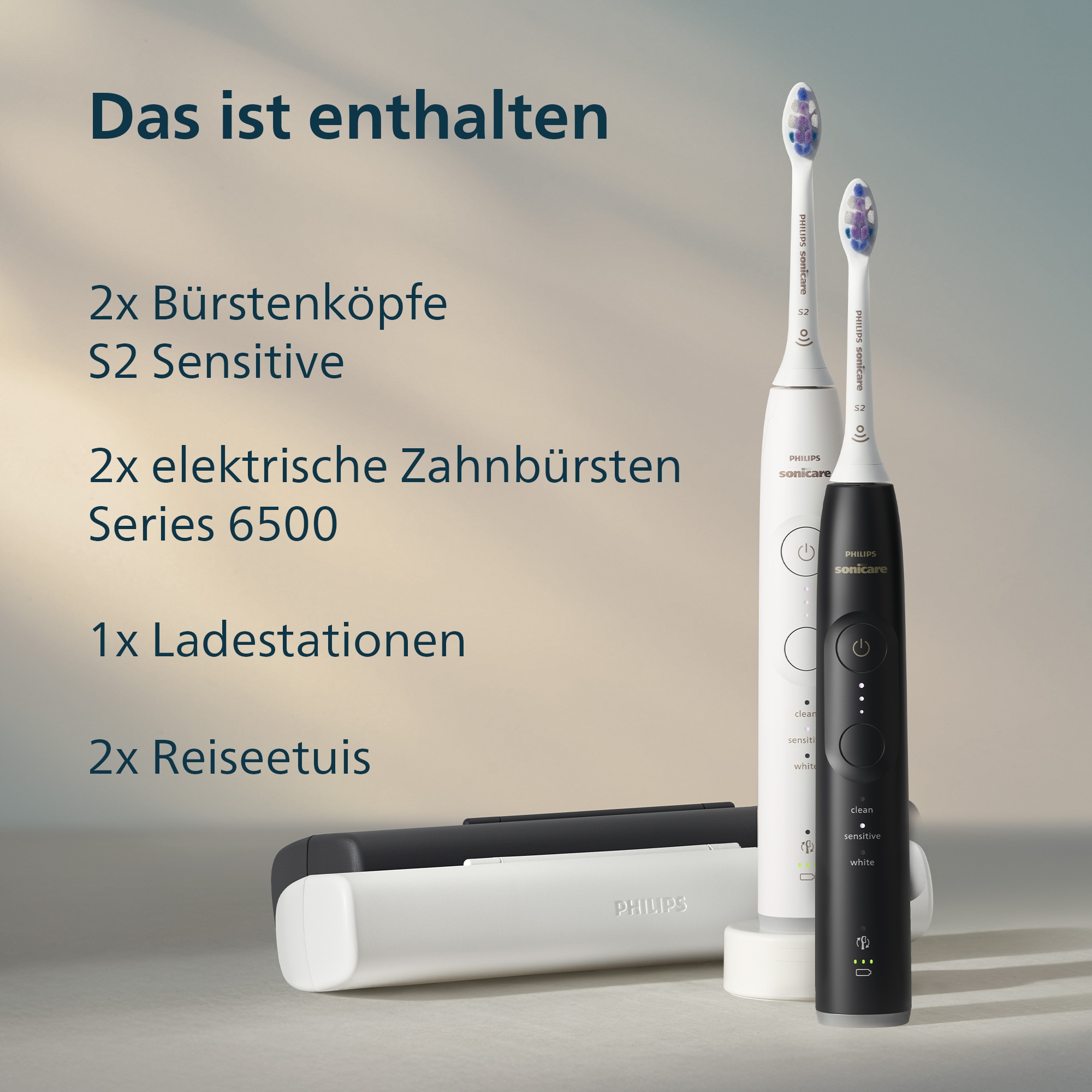 Philips Sonicare Elektrische Zahnbürste »Series 6500 HX7419/01« 2 Stk. Aufsteckbürsten mit Andruckkontrolle, 3 Intensitätsstufen, inkl. Ladegerät, Reiseetui