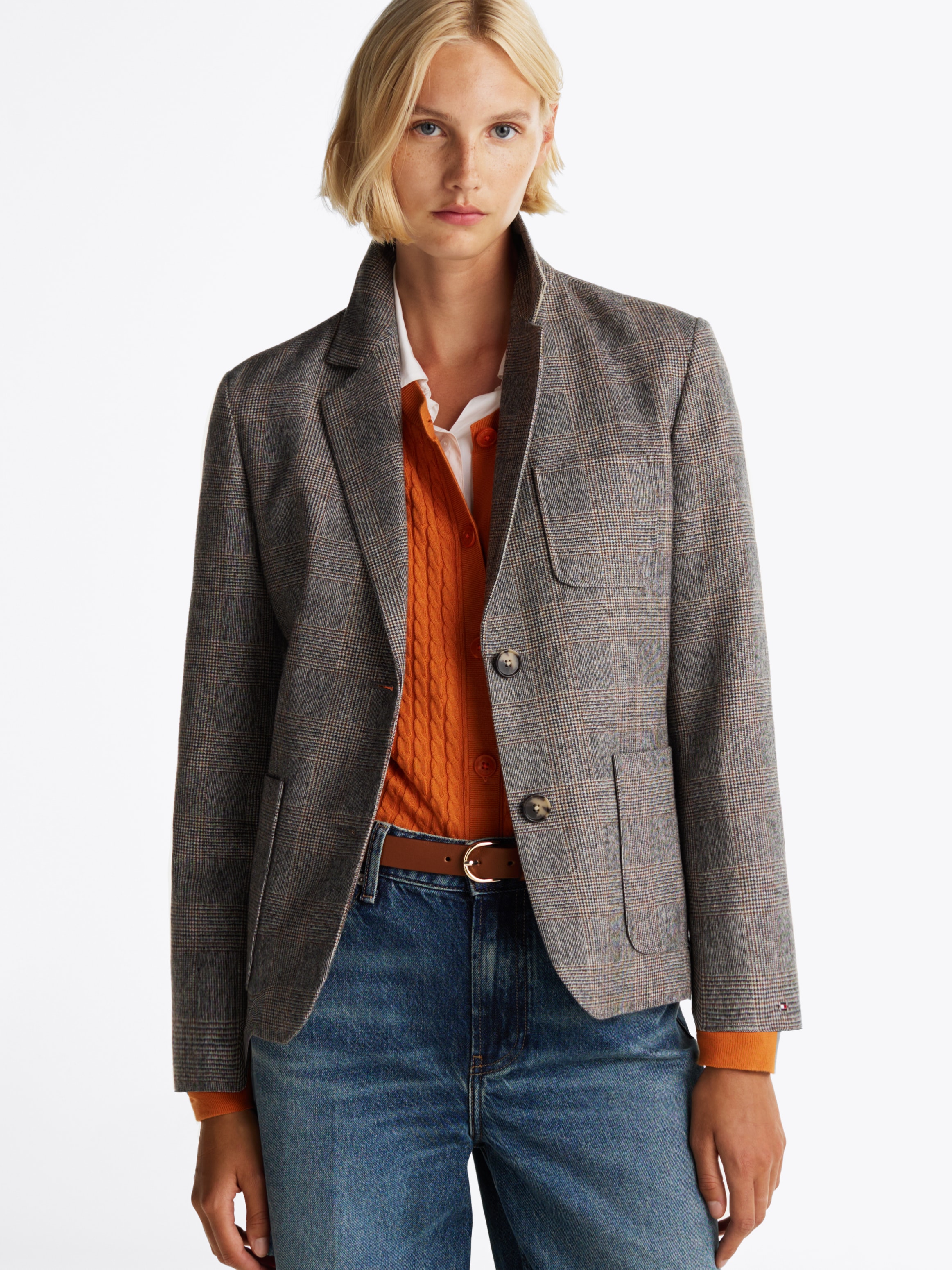 Kurzblazer »WOOL MIX CHECK SB BLAZER«, im modischem Karomuster