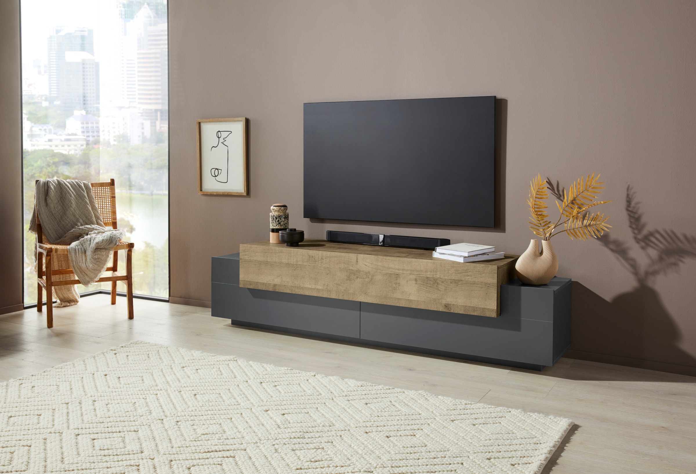 INOSIGN Lowboard »Coro,Lowboard,TV-Kommode,TV-Möbel,TV-Bank«, mit 3 Klappen davon 2 mit Push-to-Open Funktion Breite 200 cm
