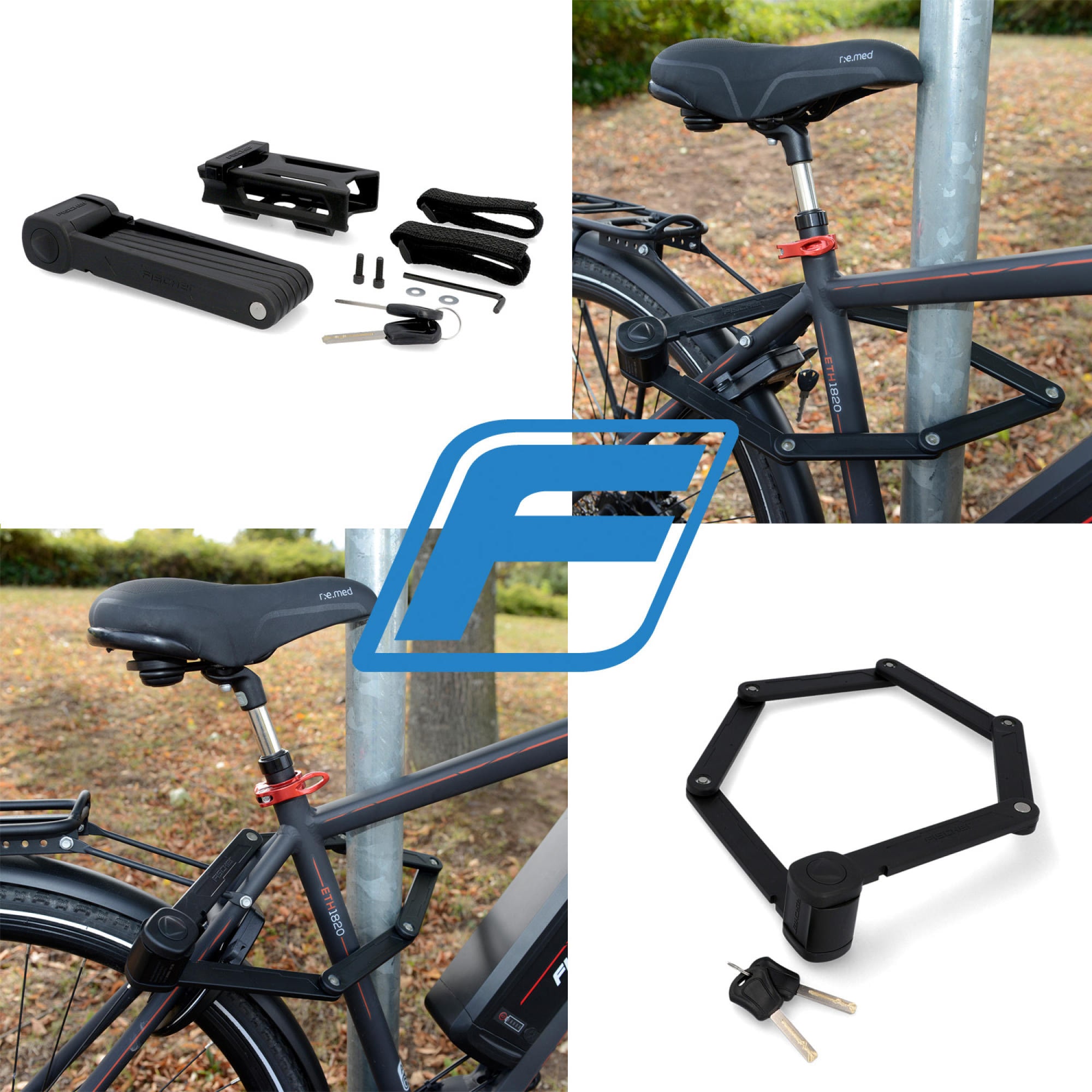 FISCHER Fahrrad Faltschloss »FISCHER Faltschloss inkl. Halterung«, (Packung, 4 tlg., mit Halterung)