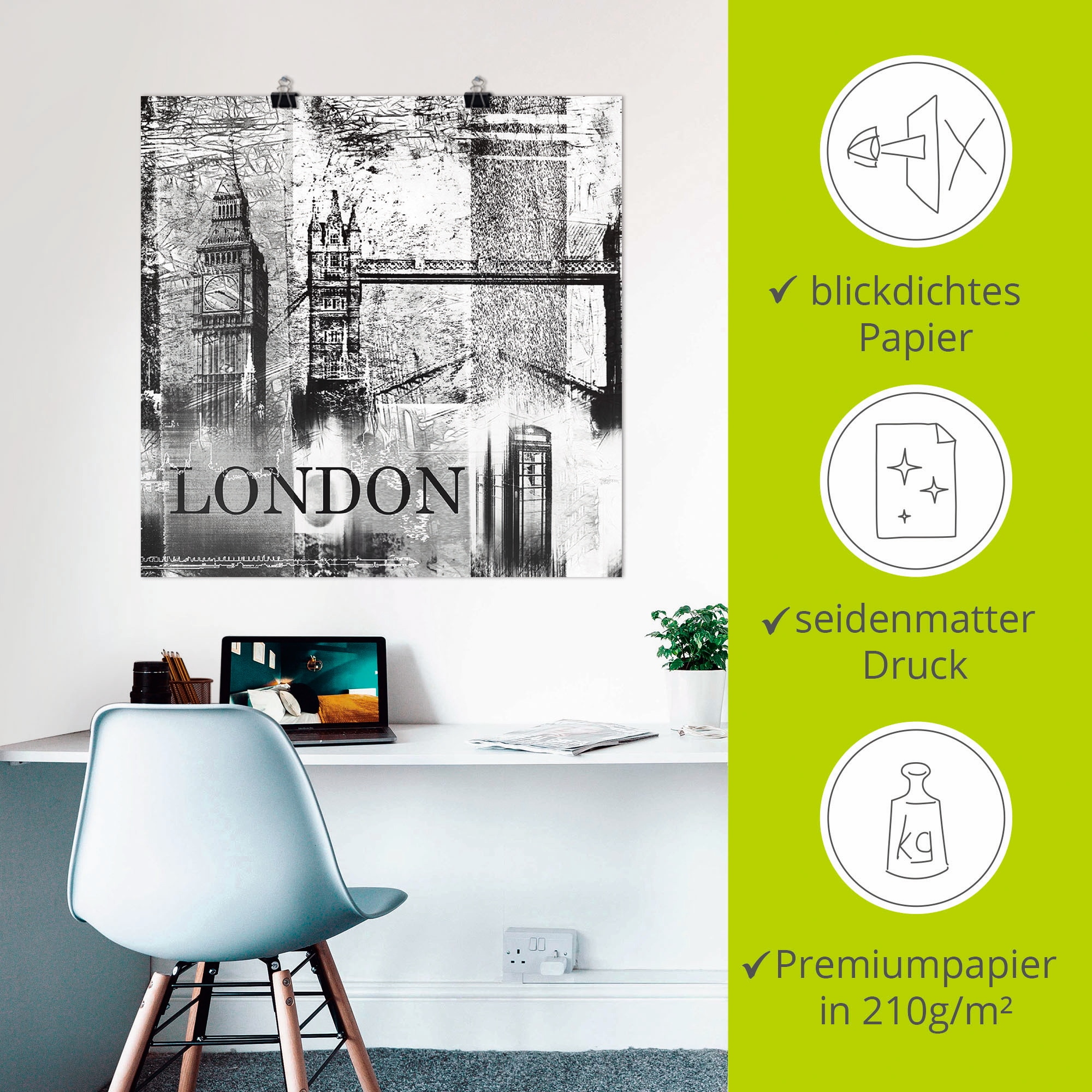 Artland Poster »London Skyline Abstrakte Collage 04«, Gebäude, (1 St.), als Leinwandbild, Wandaufkleber oder Poster in versch. Größen