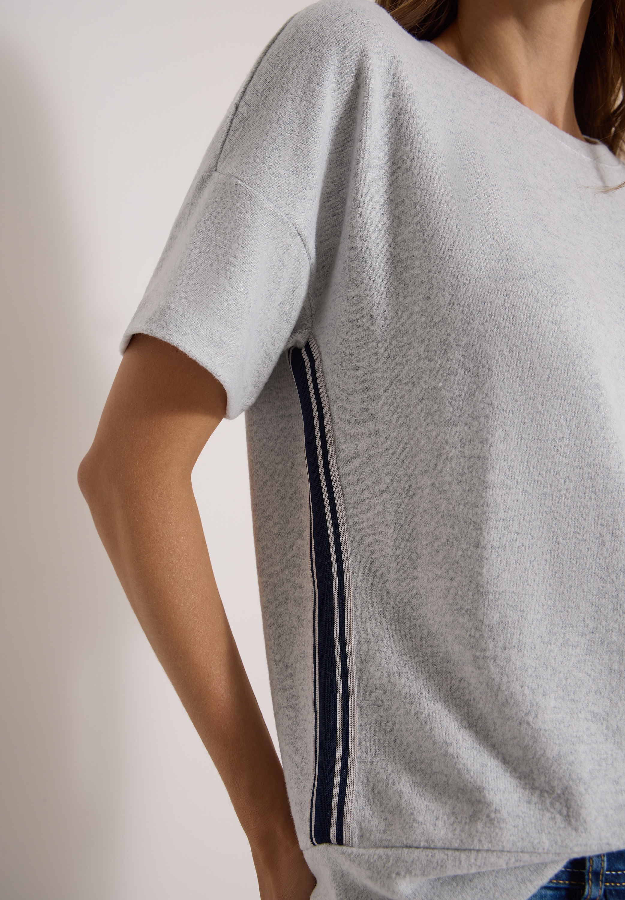 Cecil T-Shirt Sommmershirt -meliert -mit Rundhals und Tape-Details seitlich