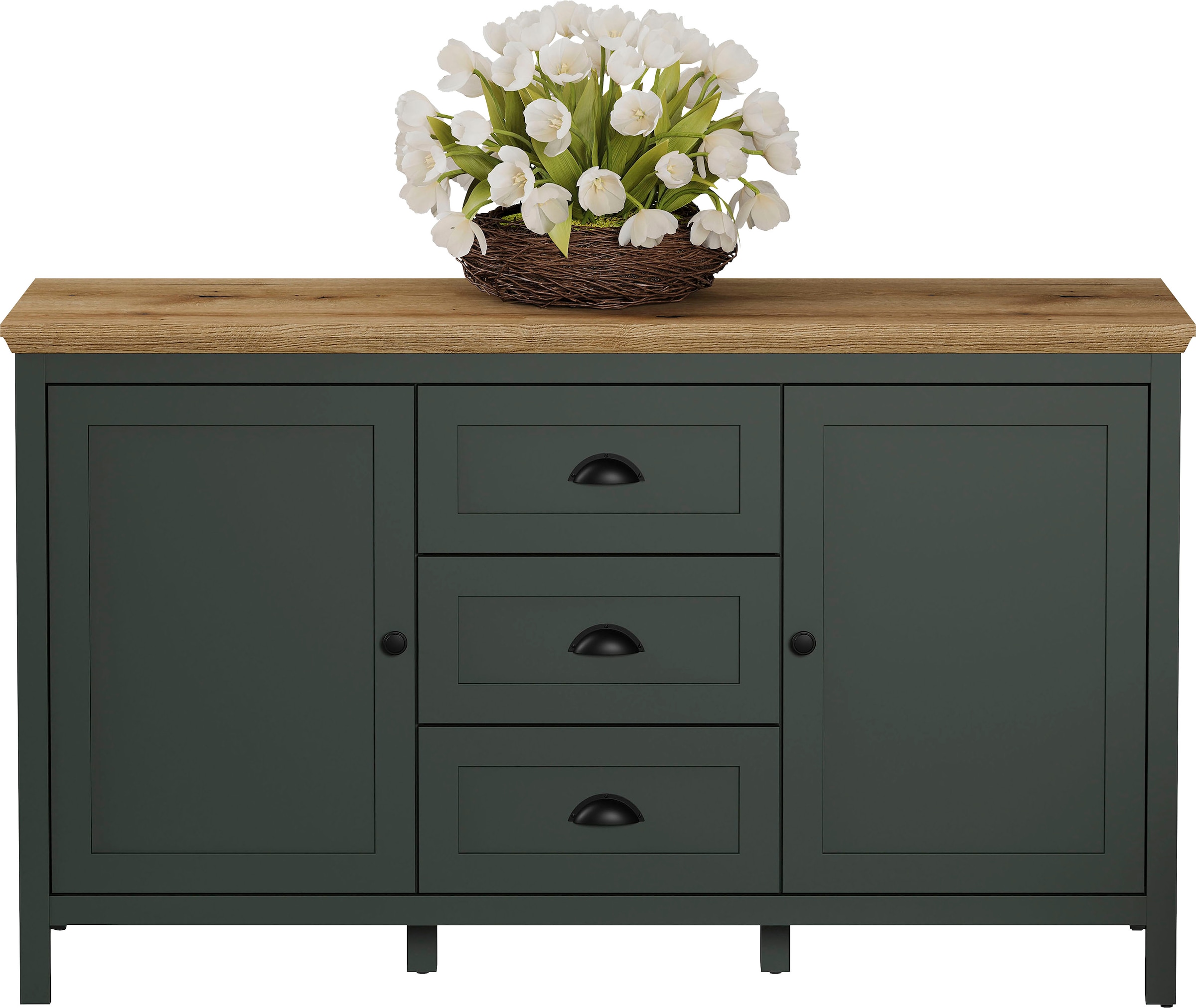 Home affaire Sideboard »Vienna«, (1 St.), Kommode im Landhausstil mit 3 Vollauszug-Schubladen und 4 Fächer