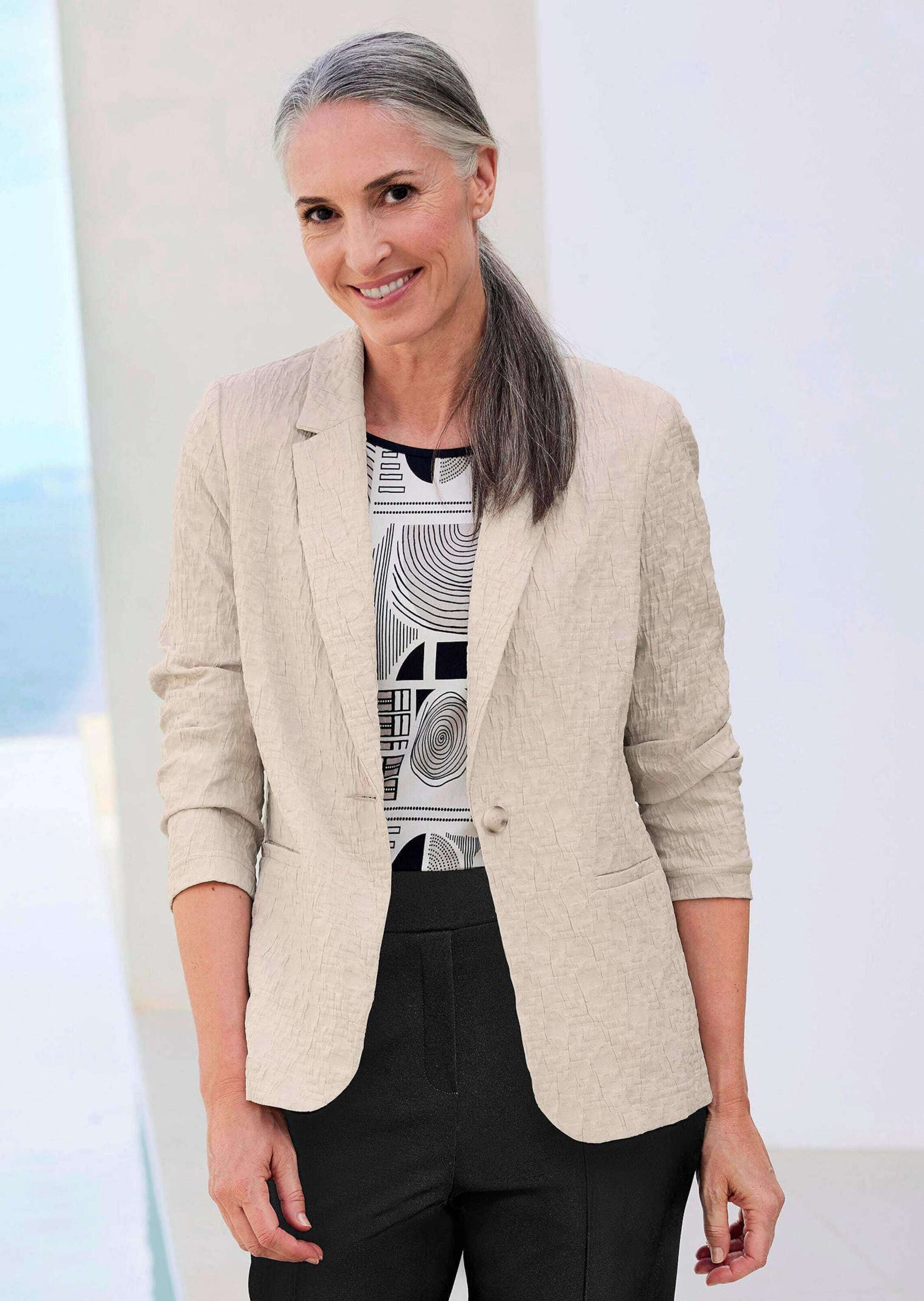 GOLDNER Jackenblazer »Kurzgröße Strukturierter Stretchblazer mit Revers«