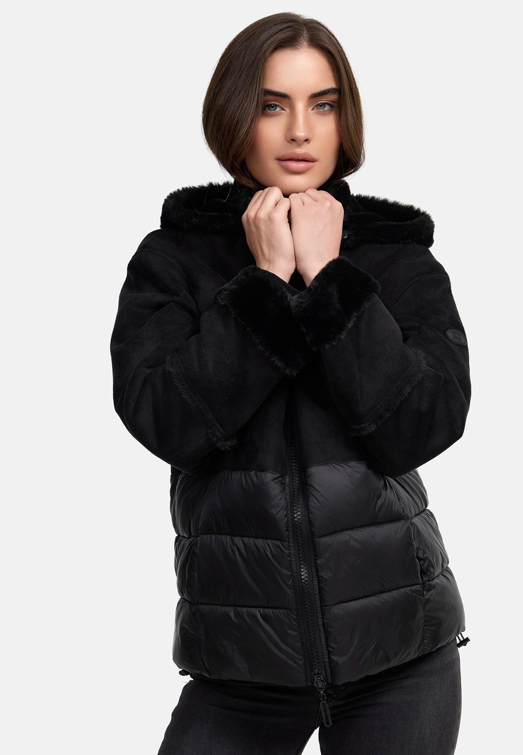 MANISA Kurzjacke, mit Kapuze, mit Teddyfell-Kapuze