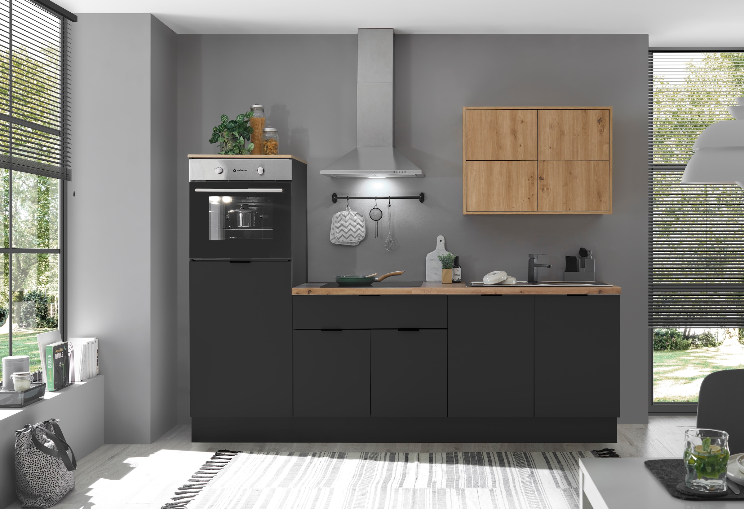 KOCHSTATION Küchenzeile »KS-Georgia, mit 38mm starker Arbeitsplatte« Breite 250 cm, wahlweise mit E-Geräten und Kühlschrank