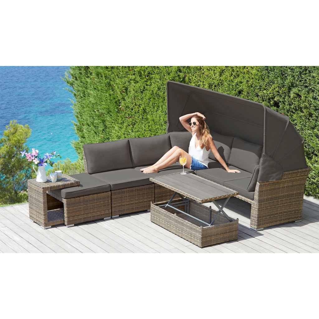 KONIFERA Gartenlounge-Set »Hawaii Premium«, (Set, 19 tlg., 1x3erSofa, 2xSessel, 1xHocker, 1xBeistelltisch, 1xTisch 111x54x59cm)