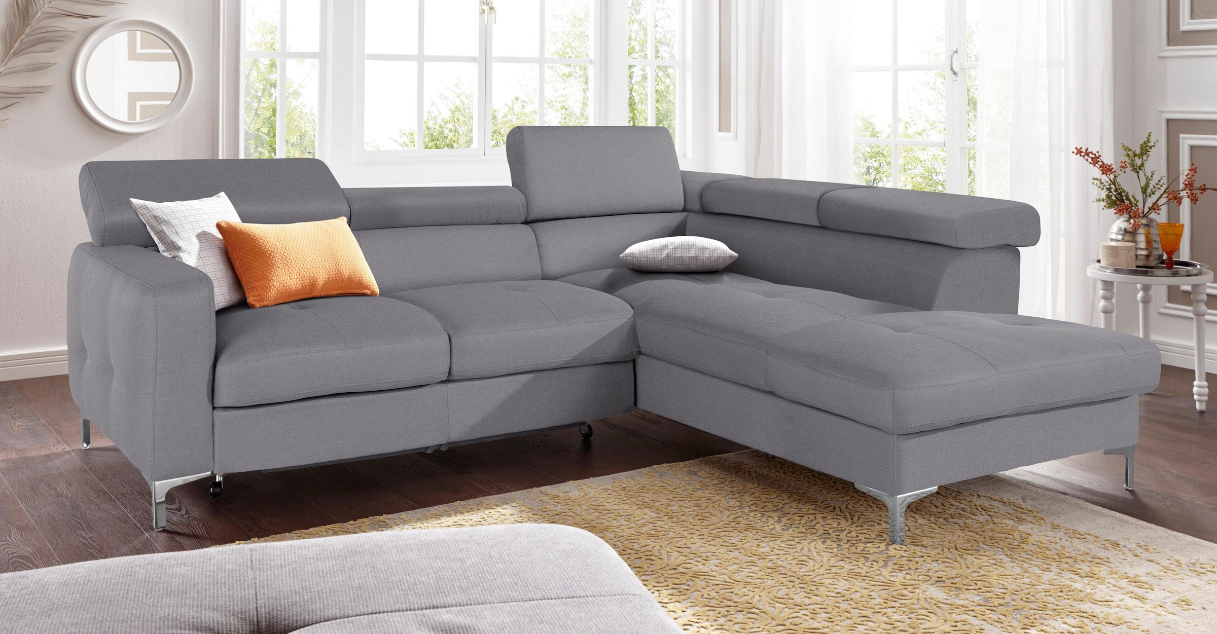 COTTA Polstergarnitur »Sammy L-Form«, (Set), Set bestehend aus: Ecksofa mit Kopfteilverstellung & Hocker