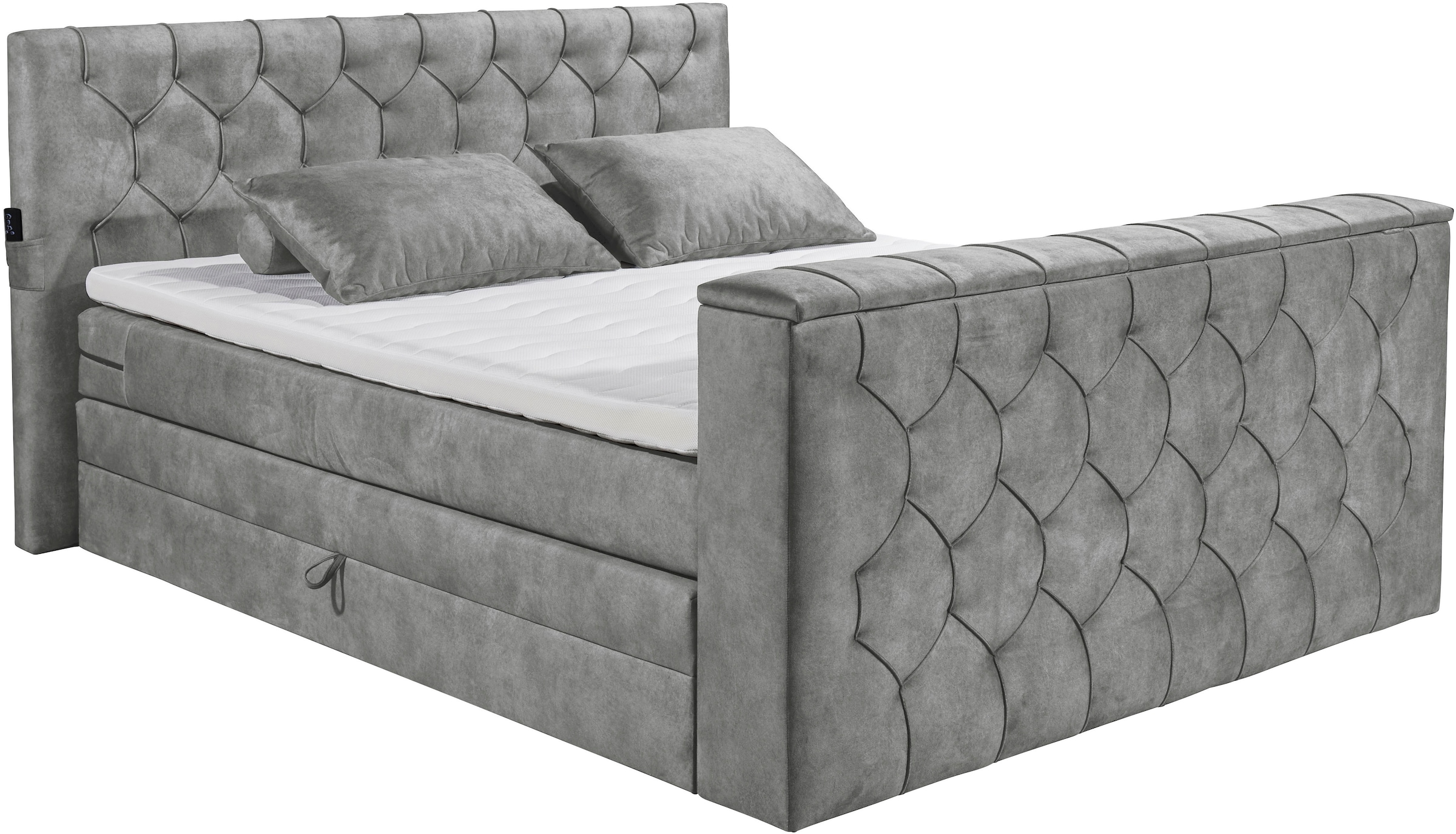 ED EXCITING DESIGN Boxspringbett »Springdale«, mit Bettkasten, motorisierter TV-Halterung, Duo-Matratze (H3/H4)