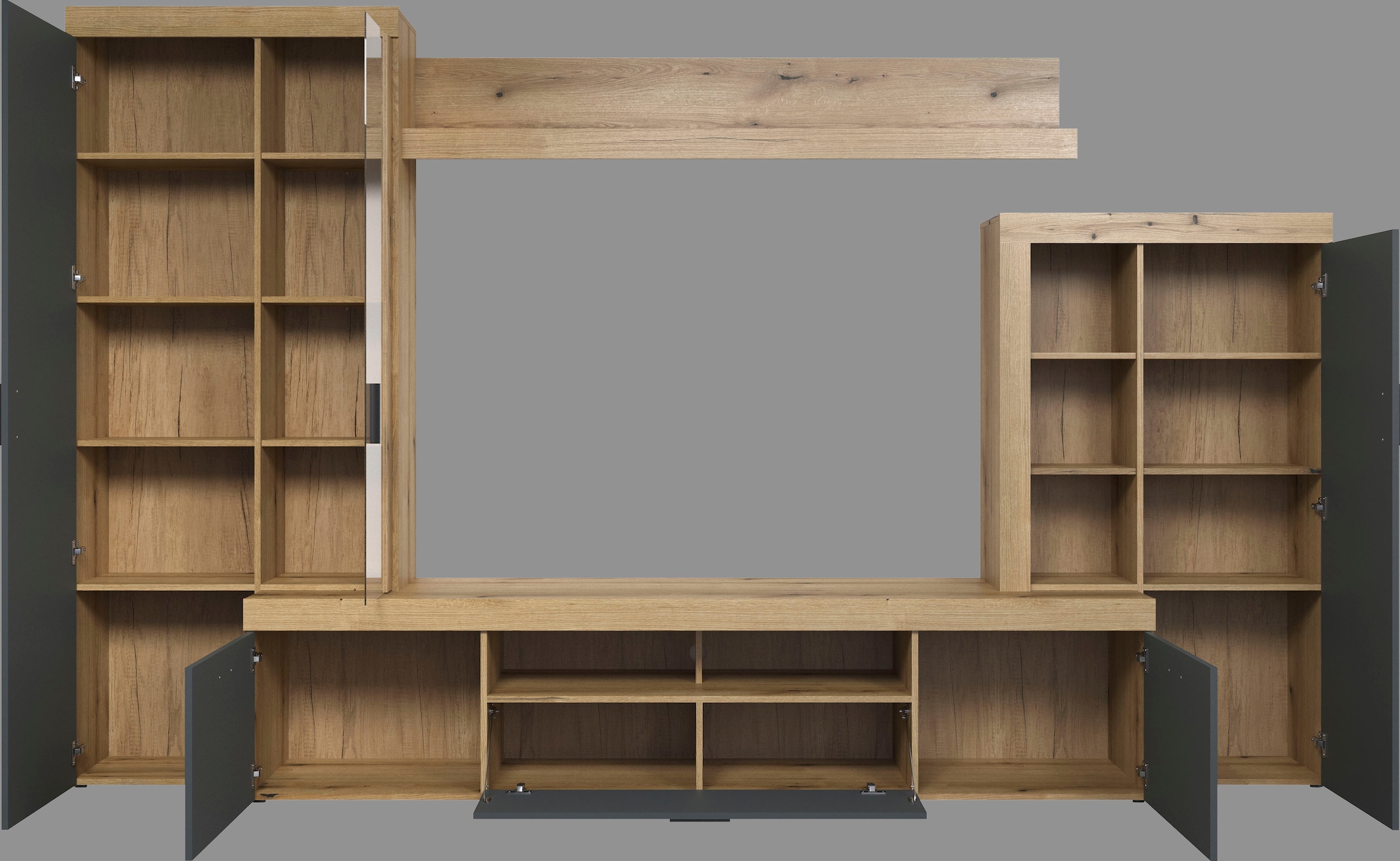 Home affaire Wohnwand »Ghent«, (Komplett-Set, 4 St.), Mit Hirnholzapplikationen - Aufgebaut (B/T/H): 331/52/206 cm