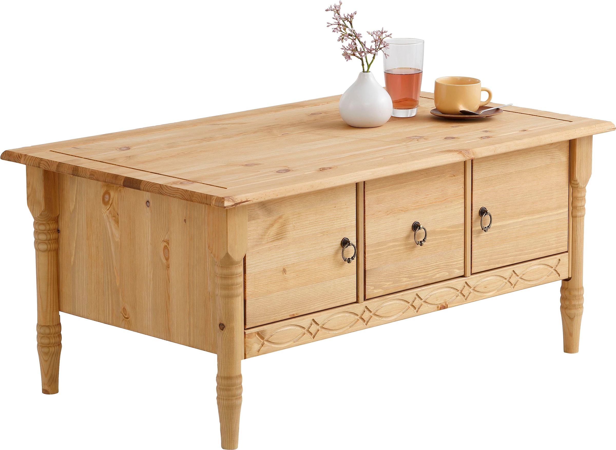 Home affaire Couchtisch »Indra«, aus massiver Kiefer, FSC®, mit Stauraum, dezentes Ornament