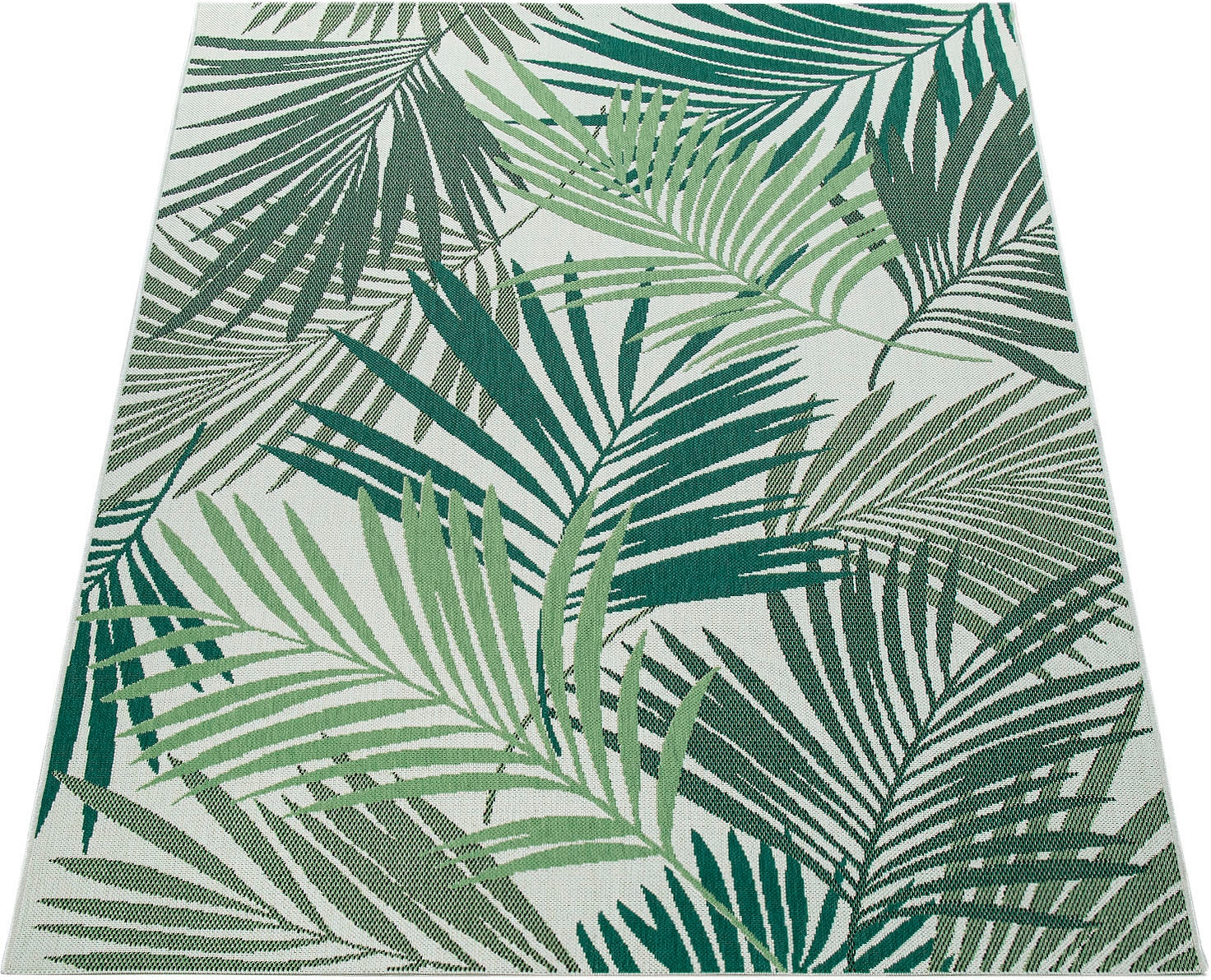 Paco Home Teppich »Ostende 534« rechteckig 4 mm Höhe Flachgewebe, Motiv Palmenblätter, In- und Outdoor geeignet, Wohnzimmer