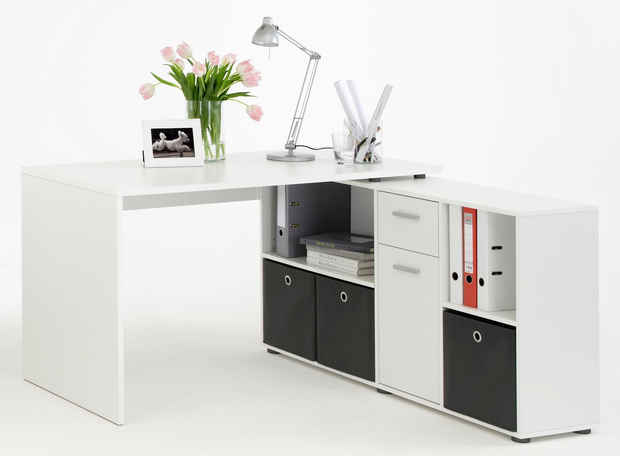 FMD Eckschreibtisch »Lexo« Schreibtisch/Sideboard viel Stauraum, beidseitig montierb., 136/205 cm