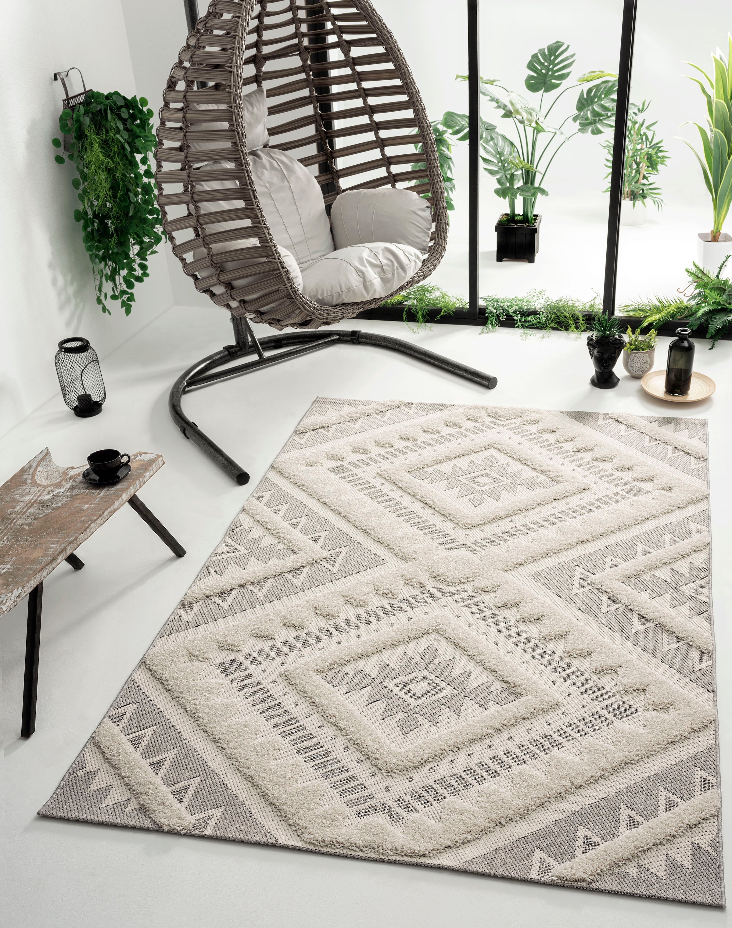 merinos Teppich »Kayra 54062«, rechteckig, Hoch Tief Struktur, Boho Style, Scandic, In- Outdoor geeignet