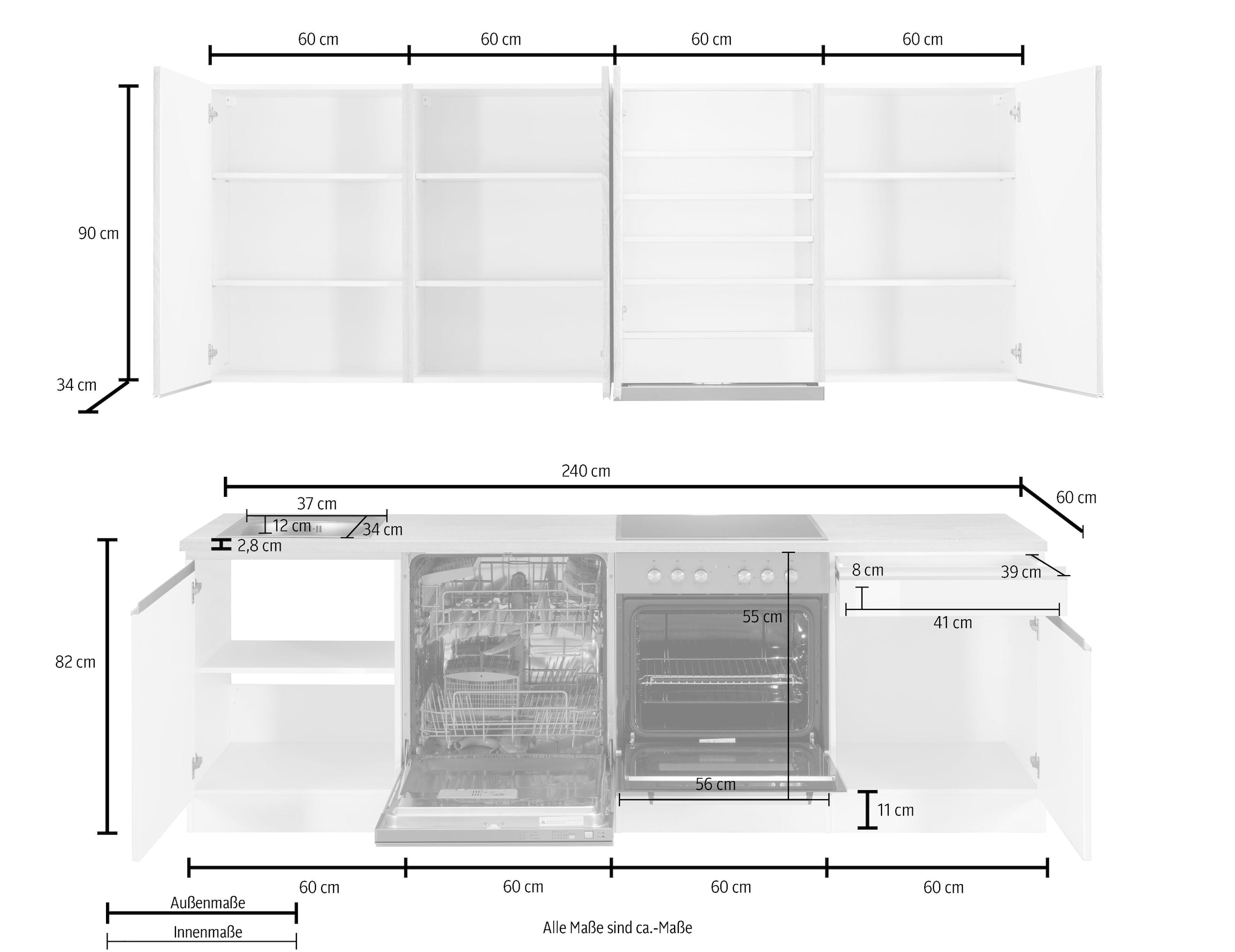 KOCHSTATION Küchenzeile »KS-Ohio«, mit E-Geräten, Breite 240 cm