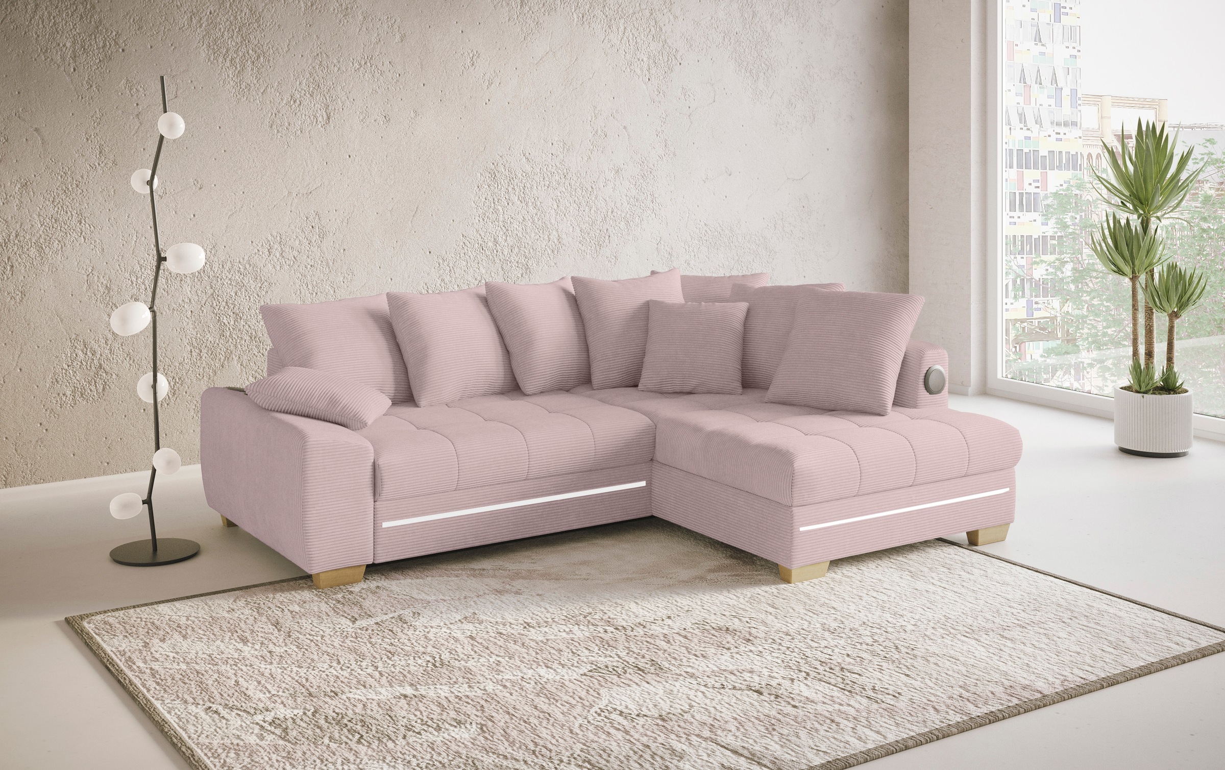 Mr. Couch Ecksofa »Nikita II, L-Form«, RGB-LED, Bluetooth-Soundsystem, wahlweise mit Bett, Bettkasten