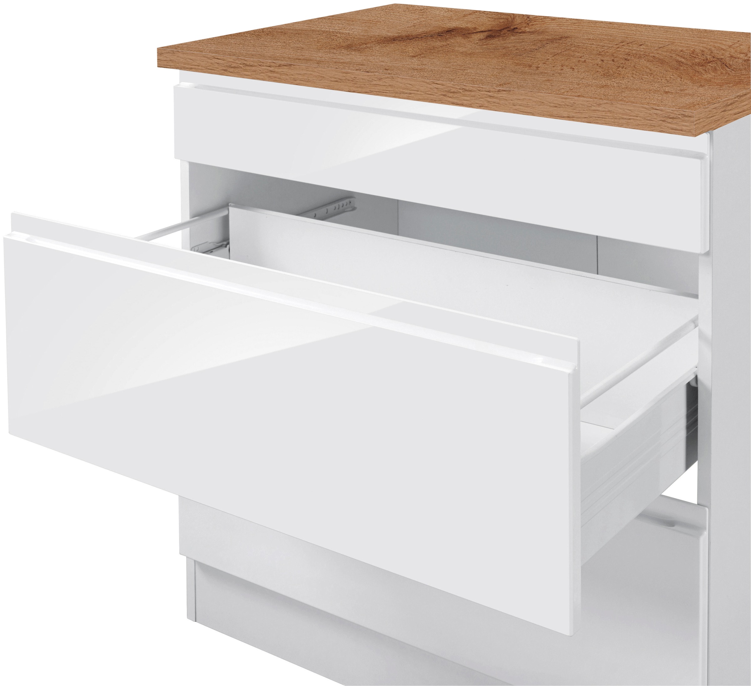KOCHSTATION Küchenzeile »KS-Virginia,neu in verbesserter Ausführung« Arbeitsplatte 38 mm stark, Stauraum, Softclose,  Breite 330 cm, Soft-Close, ohne E-Geräte