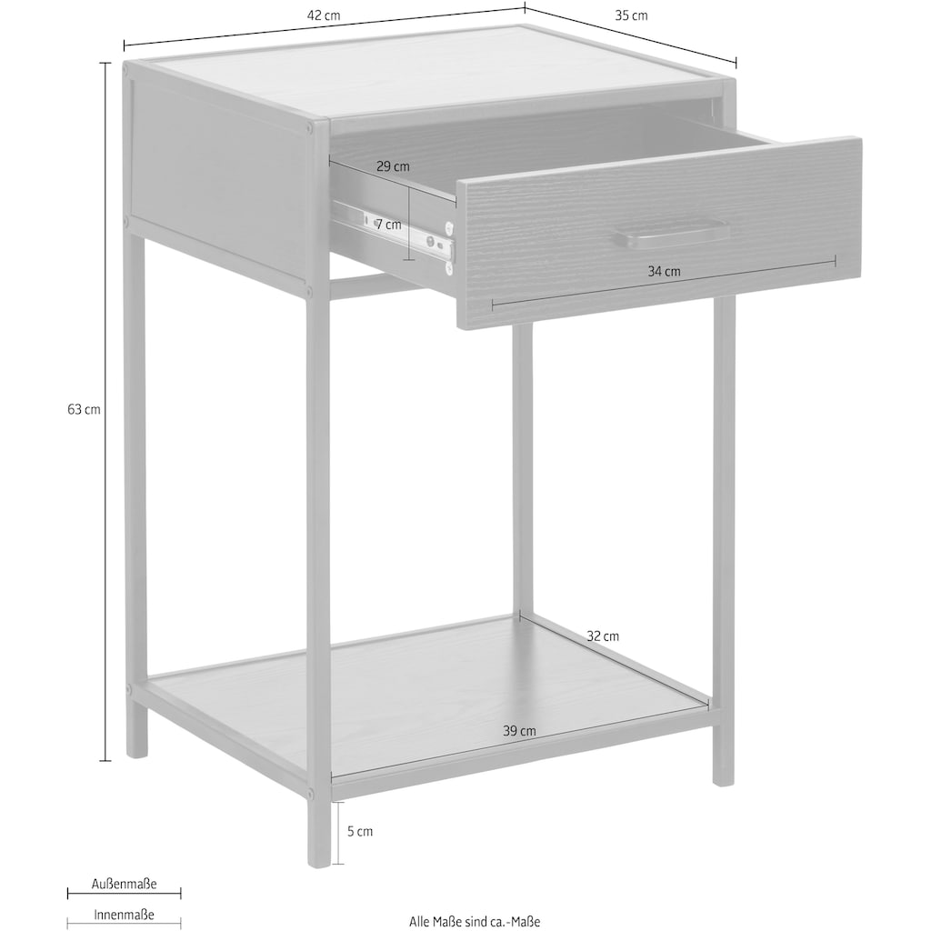ACTONA GROUP Nachttisch, Metallgestell, Industrie-Look, Schublade und Einlegeboden, H: 63 cm