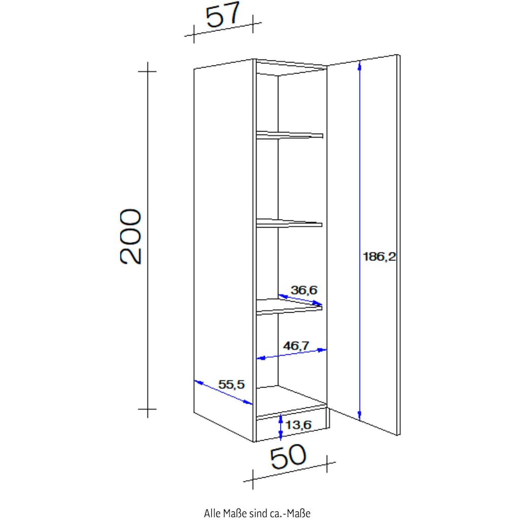 Flex-Well Vorratsschrank »Portland«, (B x H x T) 50 x 200 x 57 cm, für viel Stauraum