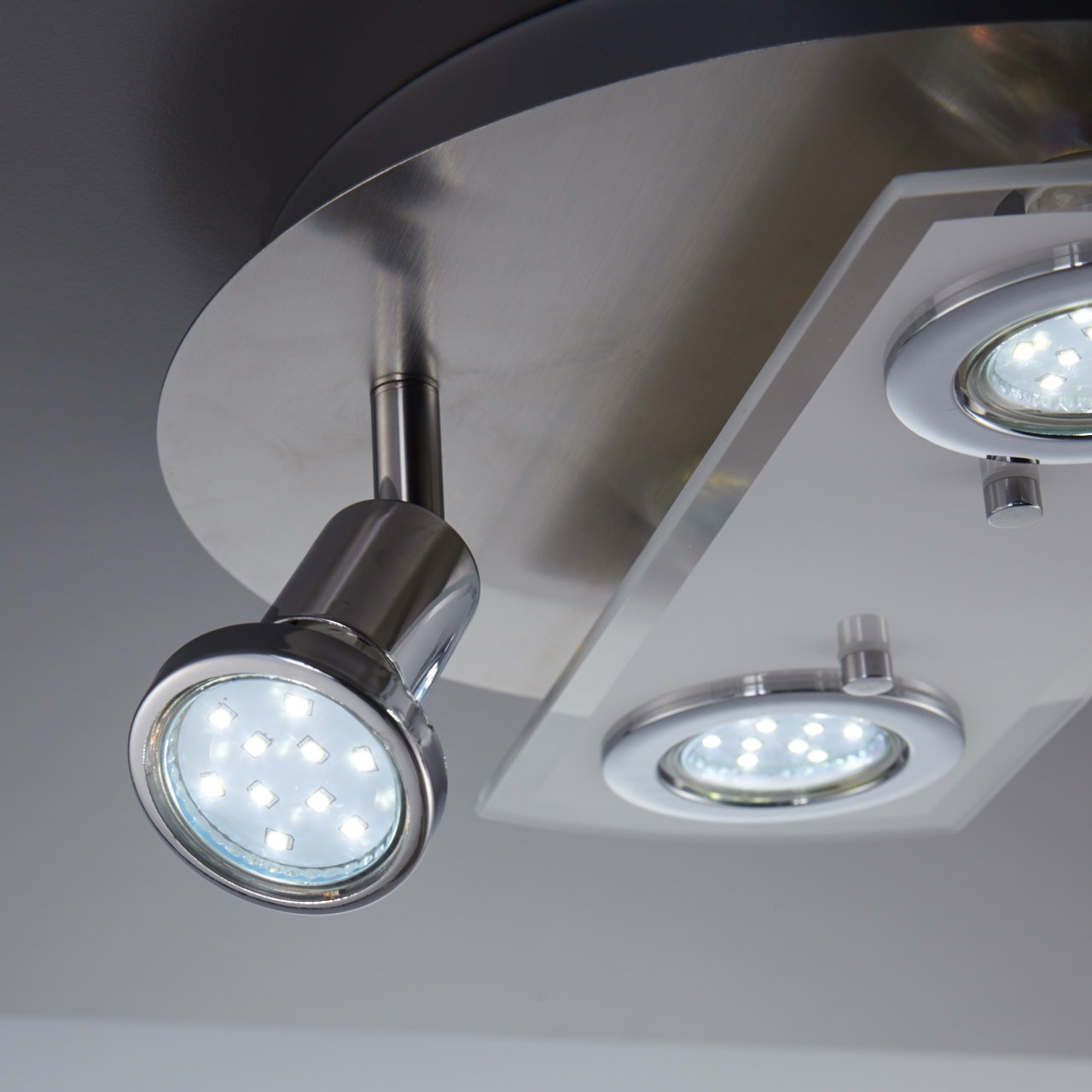 B.K.Licht LED Deckenspot »Orion«, 4 flammig, Leuchtmittel GU10 | Leuchtmittel wechselbar, LED Deckenleuchte, rund, Metall, Glas, Strahler, inkl. 3W 350lm GU10