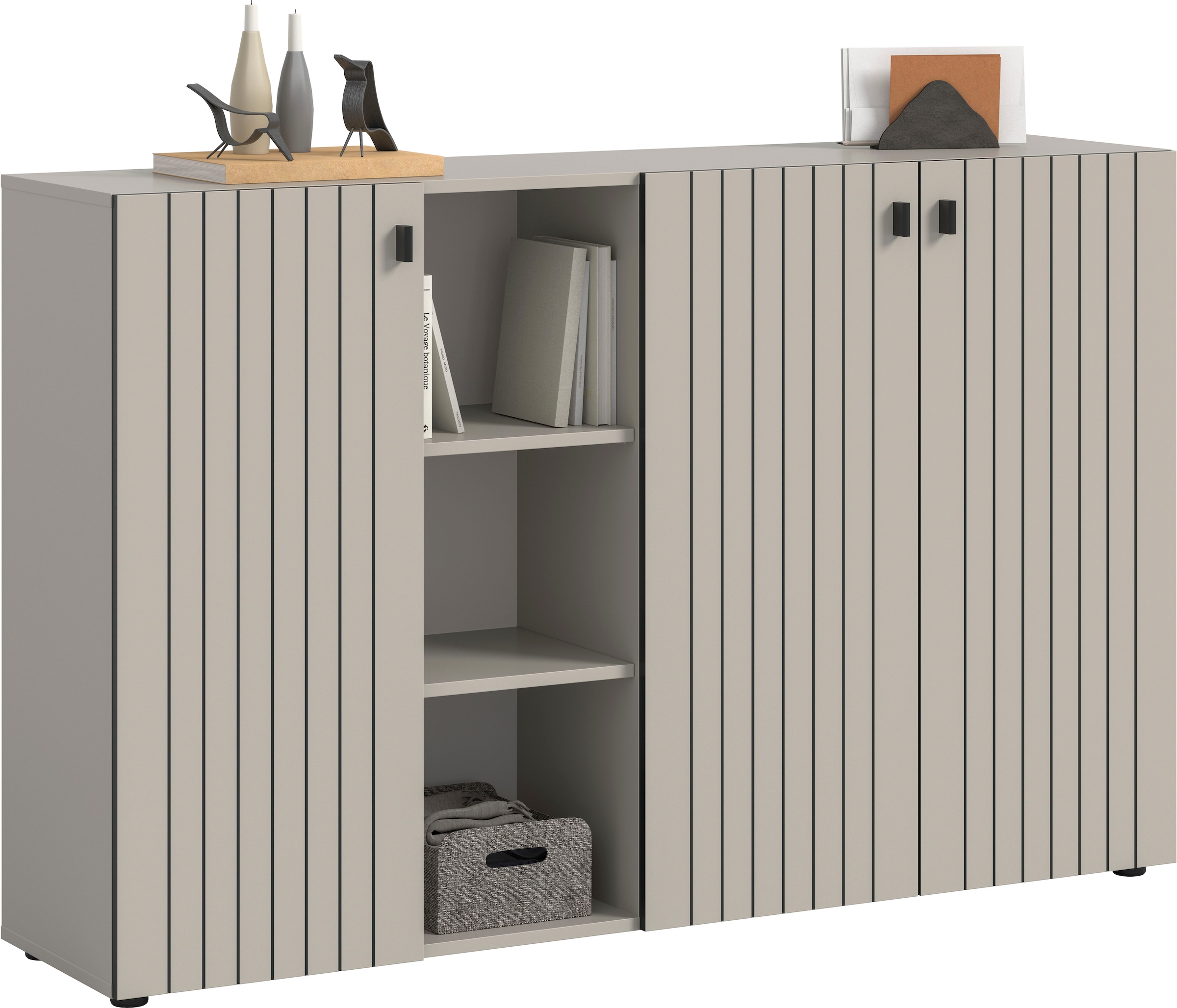 Home affaire Schuhschrank »TATIO, Breite 150 cm, Rillenoptik, offene Fächer, 3 Türen« 1 Stk. tlg. Garderobenschrank, Flurkommode, Kommode, Schuhschrank