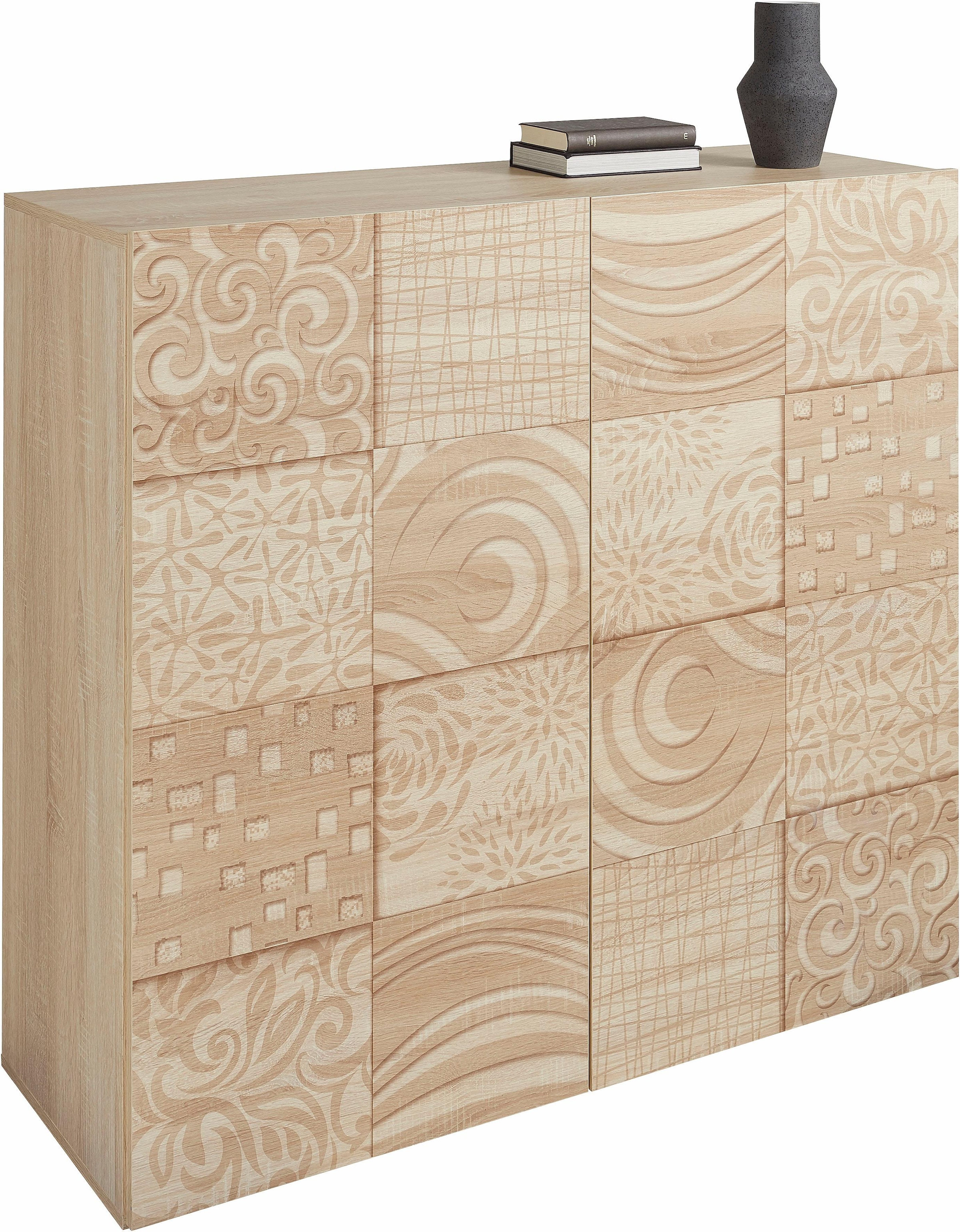 INOSIGN Highboard »Miro«, Breite 121 cm mit dekorativem Siebdruck