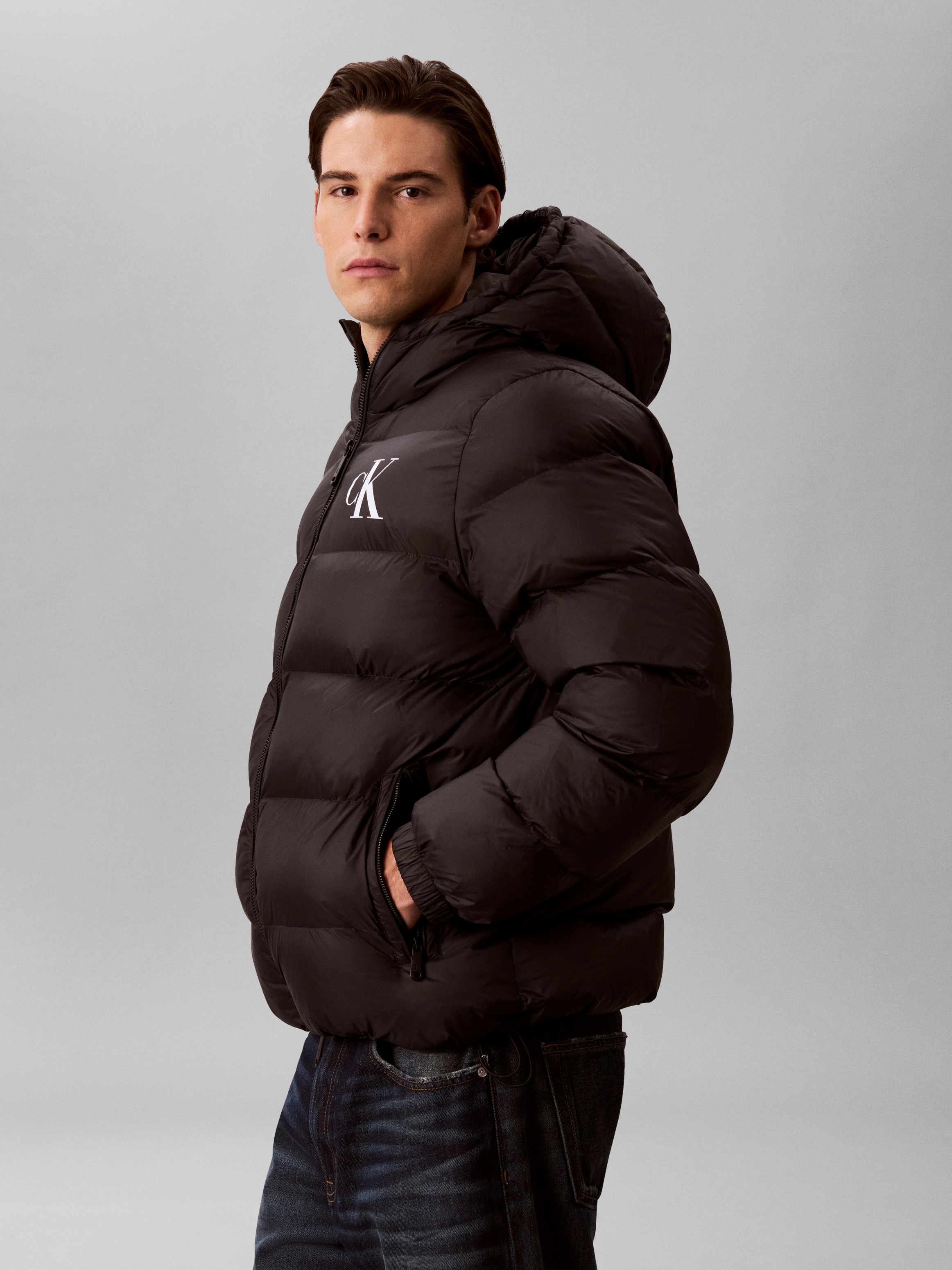 Calvin Klein Jeans Steppjacke mit Kapuze 2-Wege-Zipper, Regular Fit, Logodruck