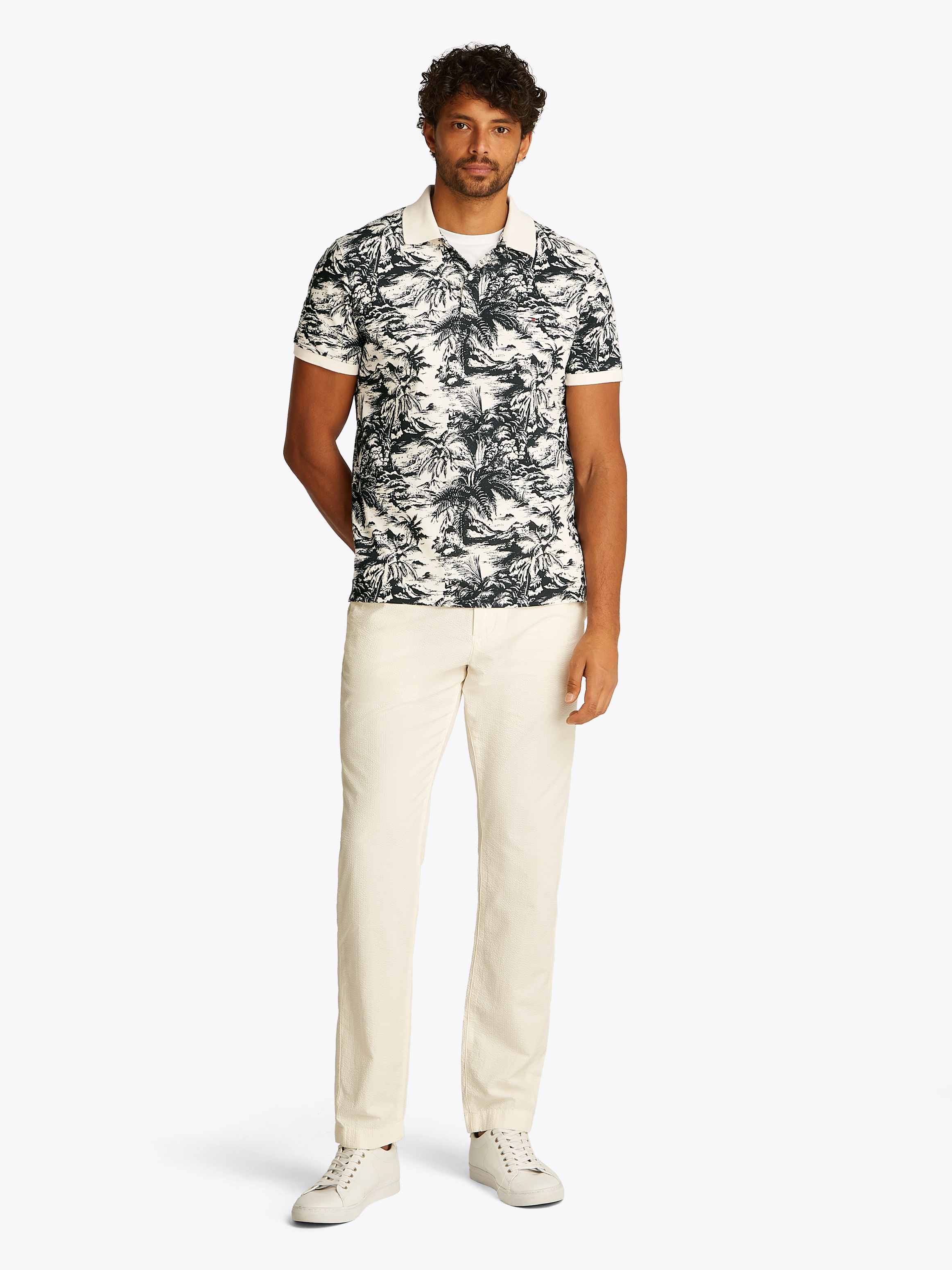 Tommy Hilfiger Poloshirt »ALL OVER PRINT LINEN REG POLO«, mit Palmenprint