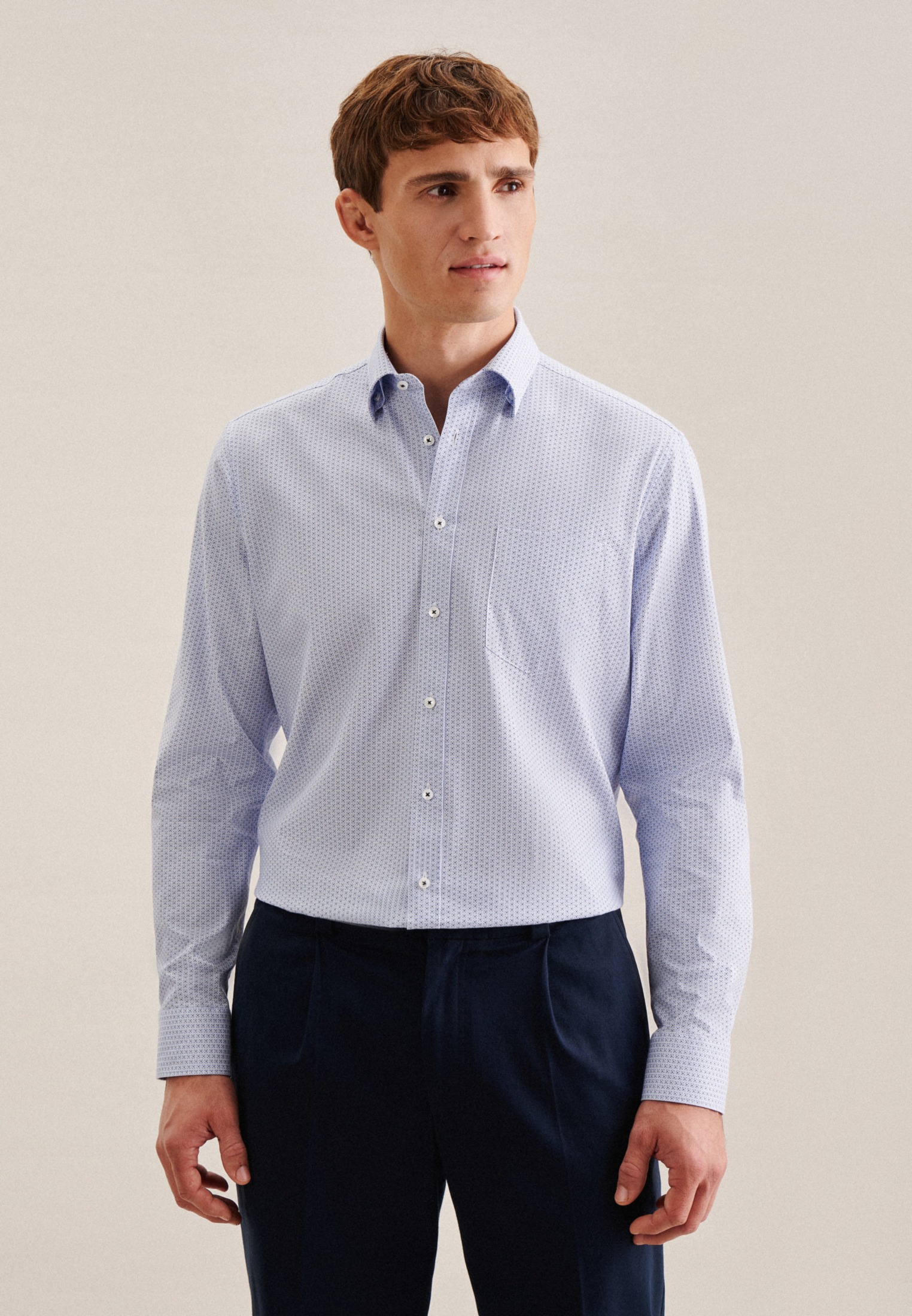 seidensticker Businesshemd »Regular«, Regular Langarm Covered-Button-Down-Kragen Druck