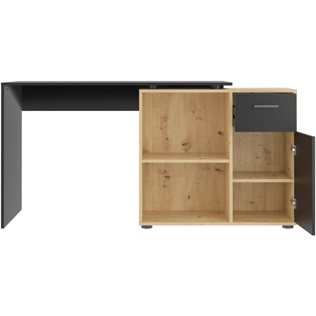 FMD Eckschreibtisch »AUGSBURG«, Schreibtisch / Sideboard mit Stauraum, drehbar, Breite 117/148 cm