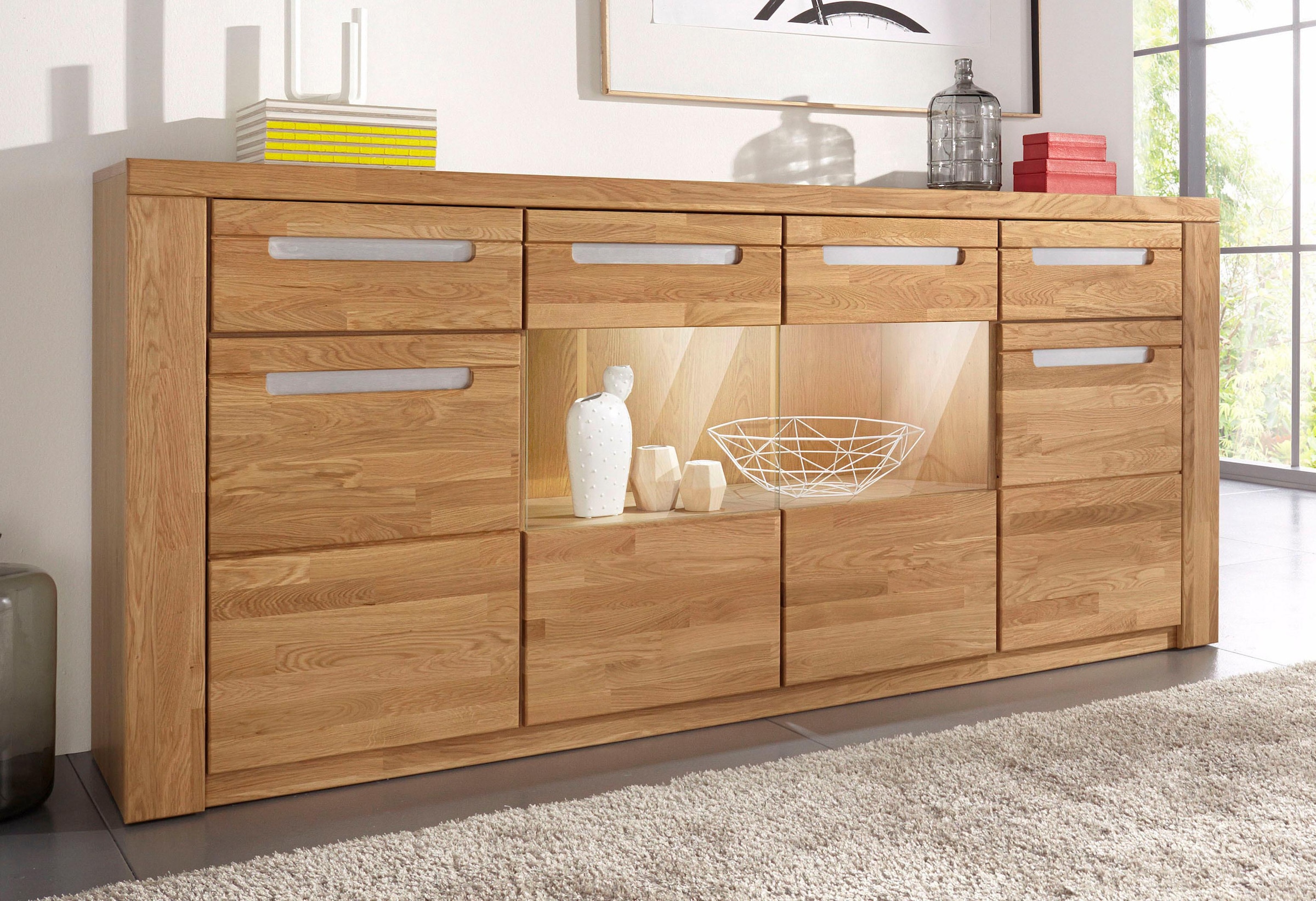 Home affaire Sideboard »Kolding«, Breite 200 cm mit 2 Glastüren und 2 Holztüren