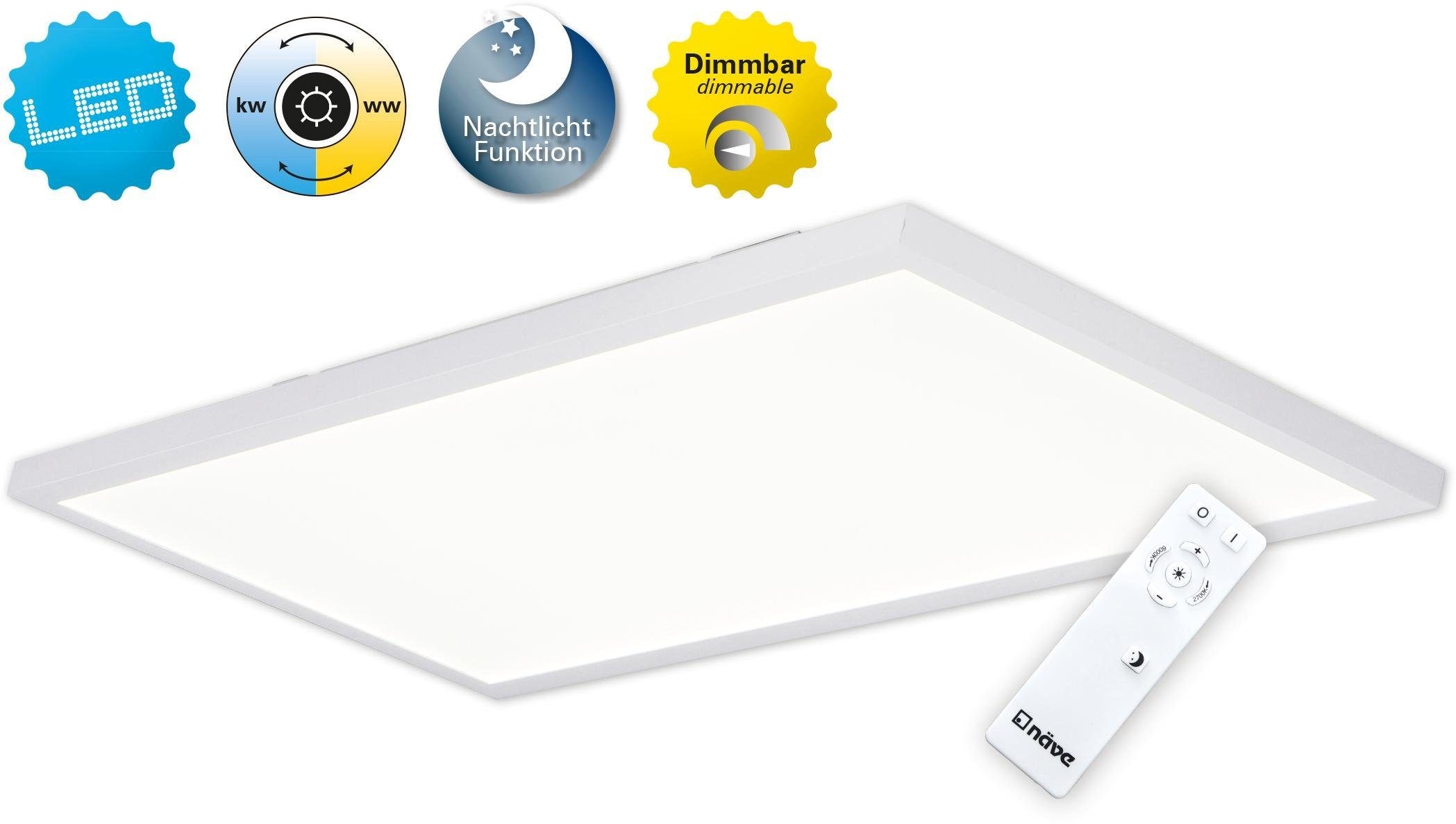 näve LED Deckenleuchte »Salta«, 1 flammig, Leuchtmittel LED-Board | LED fest integriert, Deckenleuchte, dimmbar, Nachlicht- und Memoryfunktion, Fernbedienung