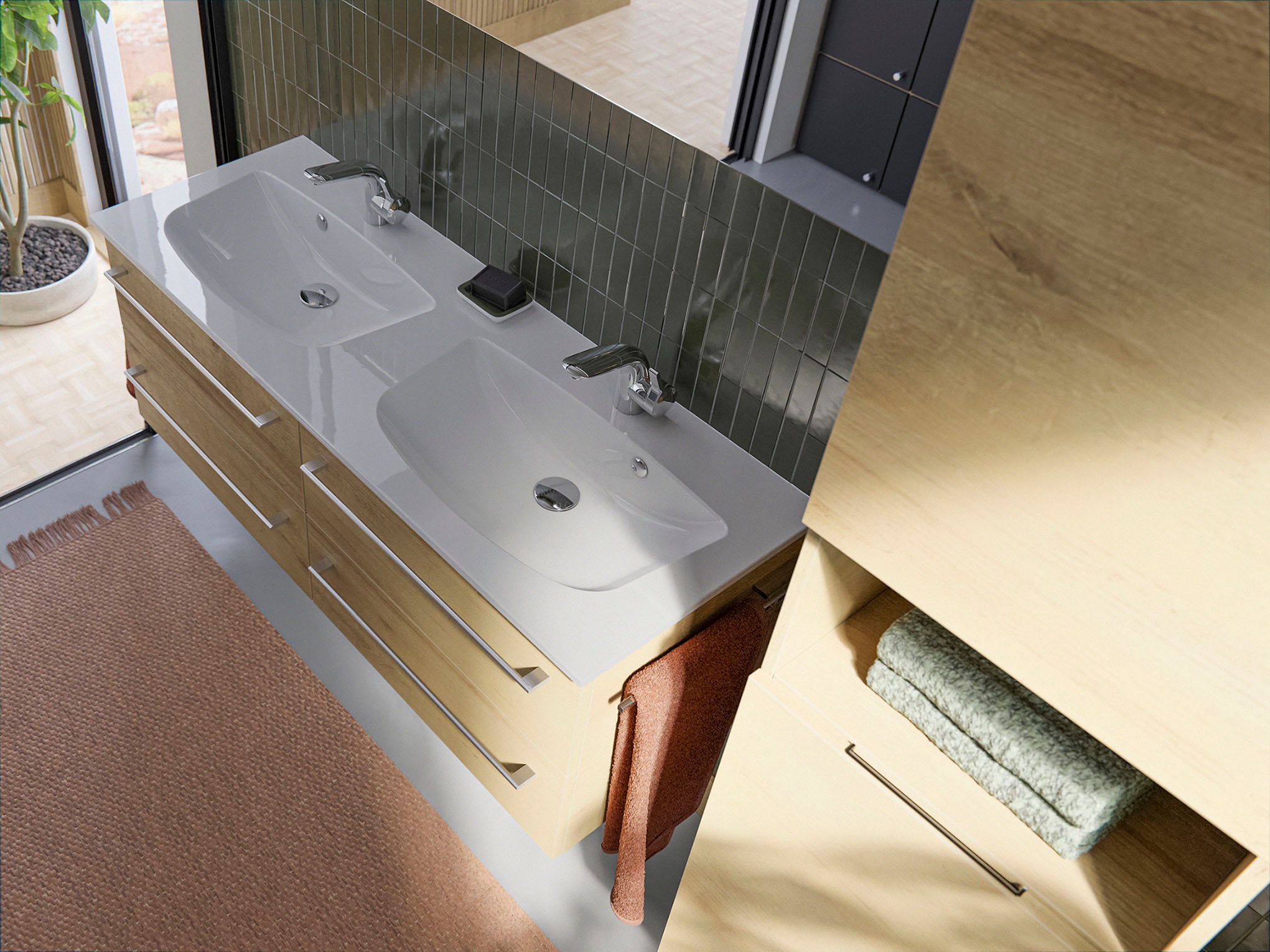 Saphir Badmöbel-Set »Serie 6025 2-teilig Mineralmarmor-Waschtisch mit LED-Spiegelschrank« 2 Stk. tlg.