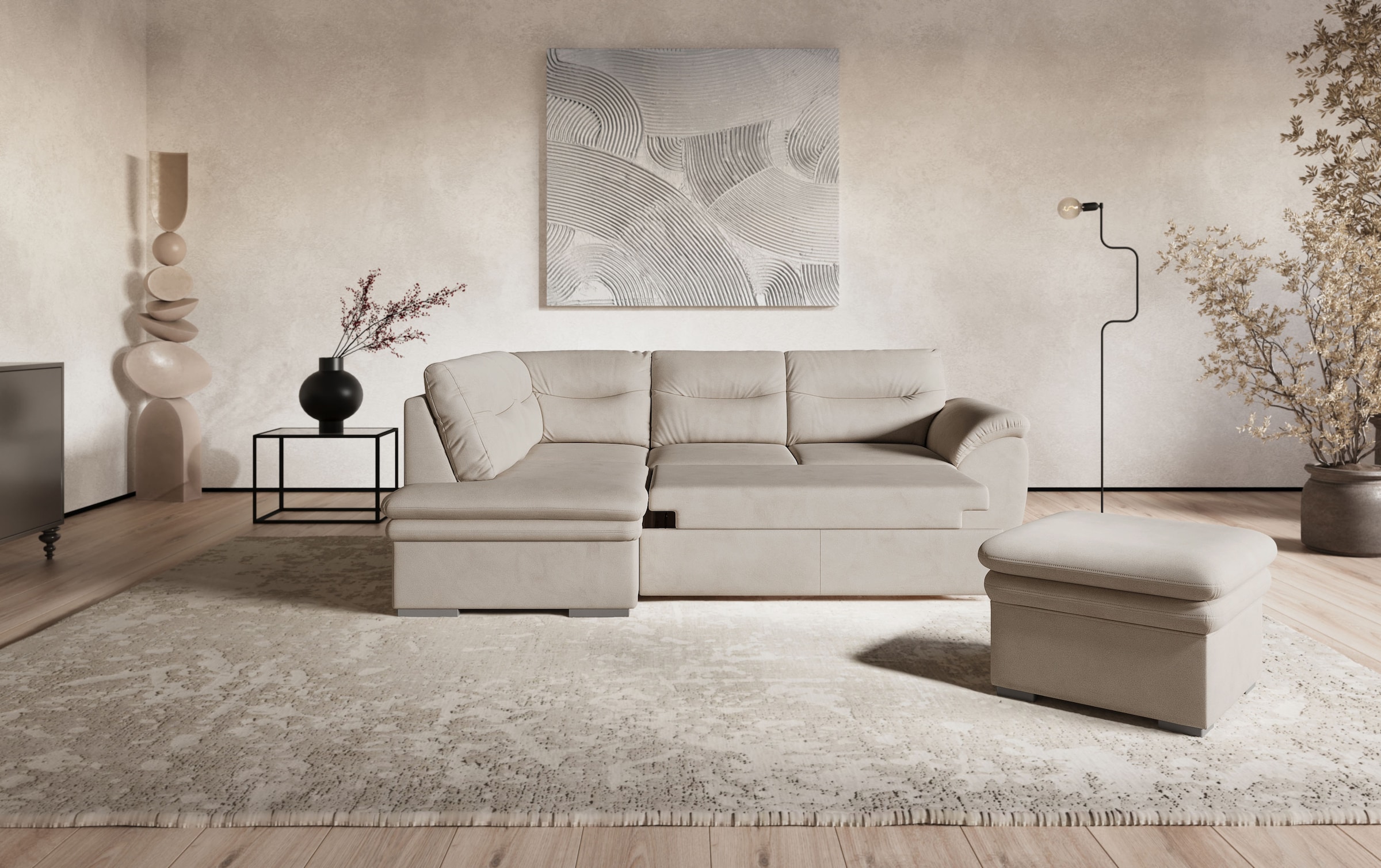 COTTA Ecksofa »Leandra L-Form«, wahlweise mit Bettfunktion & Bettkasten