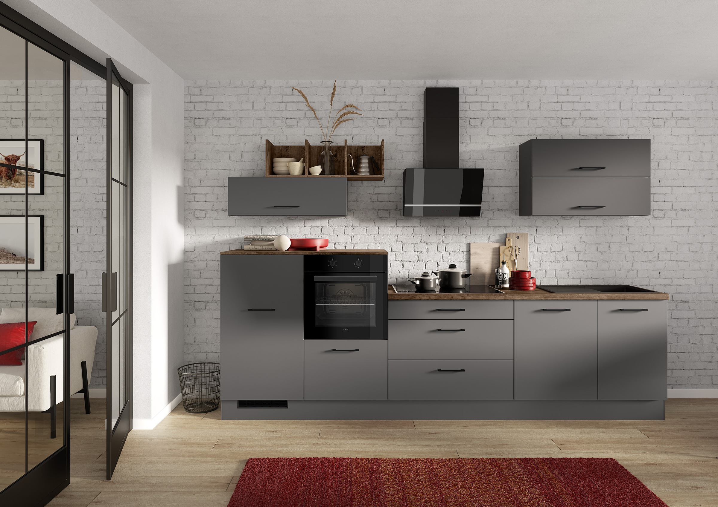 IMPULS KÜCHEN Küchenzeile »"New York", Schubkästen mit Soft-Close,« wählbare Ausrichtung, Soft-Close-Schubkästen, Breite 320 cm