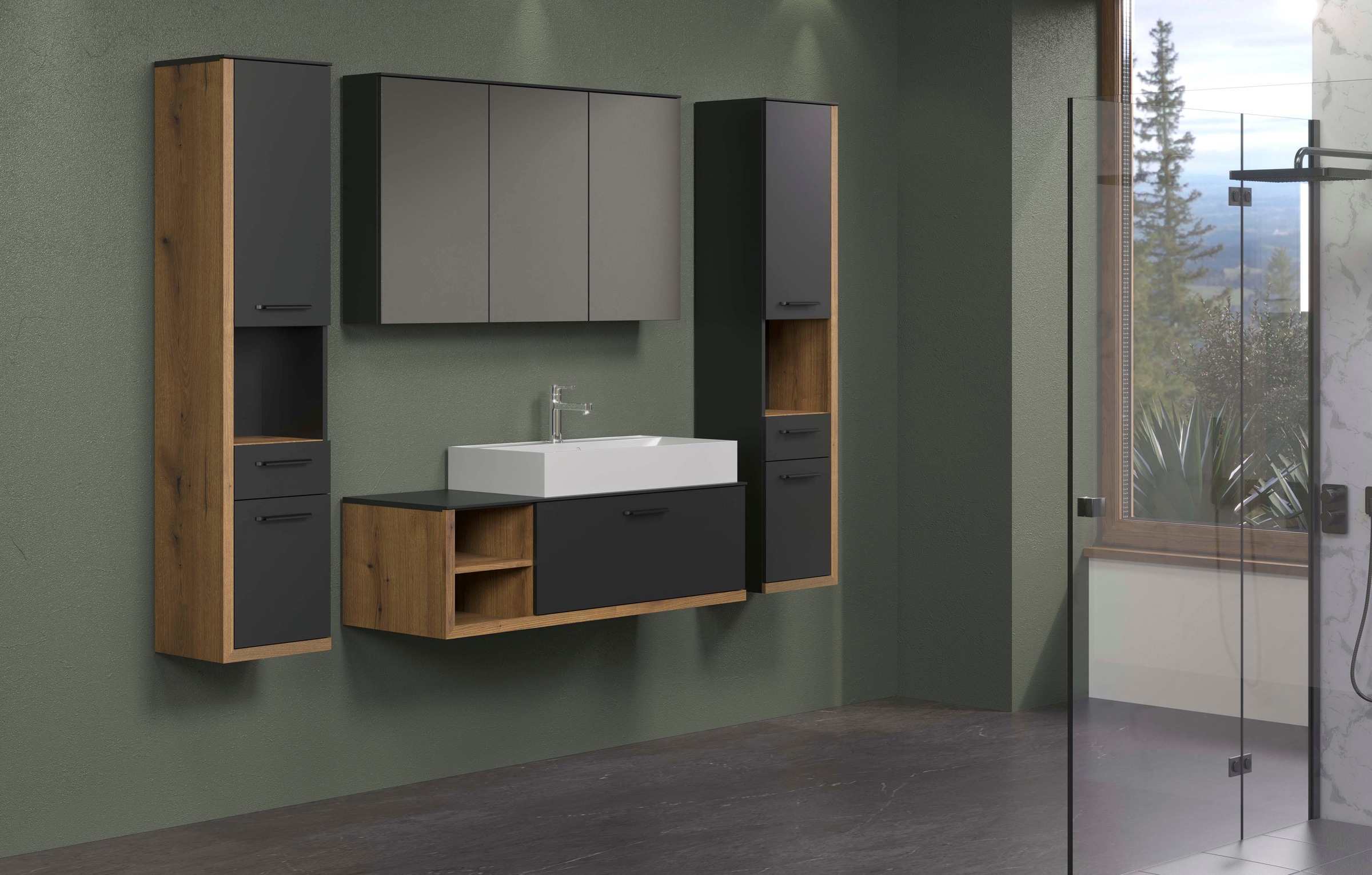 INOSIGN Badmöbel-Set »Premont«, (4 St.), Hängende, elegante Badezimmermöbel mit Mineralguss-Aufsatzwaschbecken