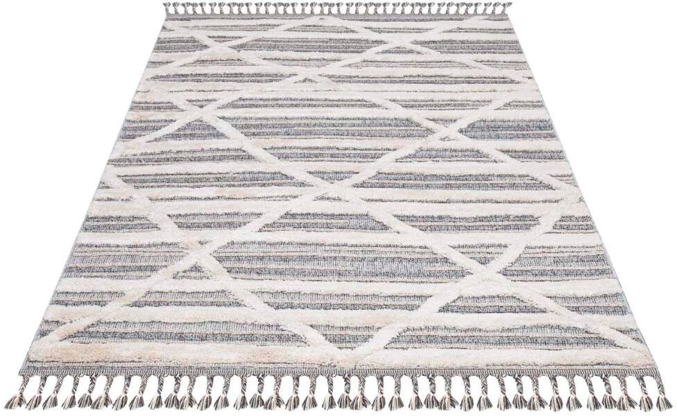 Carpet City Teppich »Valencia 810«, rechteckig, Boho-Stil, Raute-Muster, 3D- Effekt, mit Fransen, Sisal