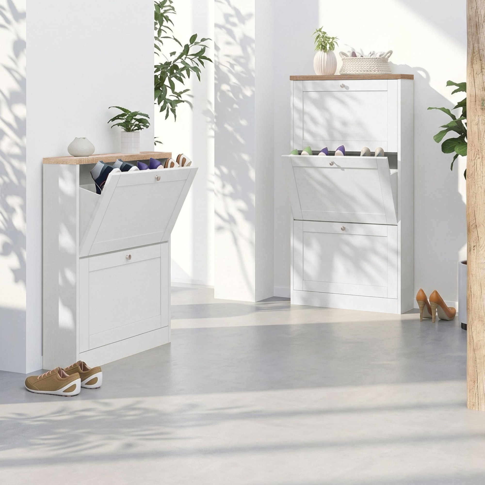 OTTO home Schuhschrank »Heide« Breite 70 cm, mit 3 Klappen und Facettenfront, Höhe ca. 130 cm